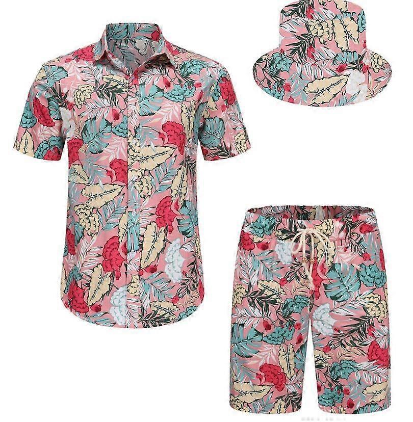 Men's Hawaiian Shorts And Shirt Set with Hood Three Piece