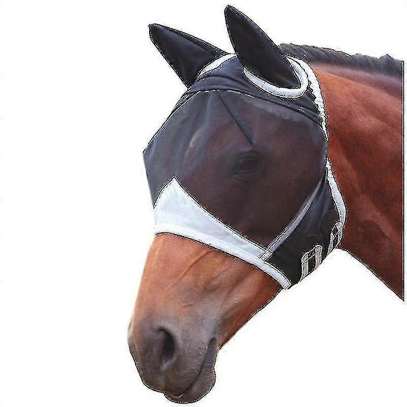 Fine Mesh Fly Mask With Breathable Ears For Horse (black And White, Size L, 1pcs)