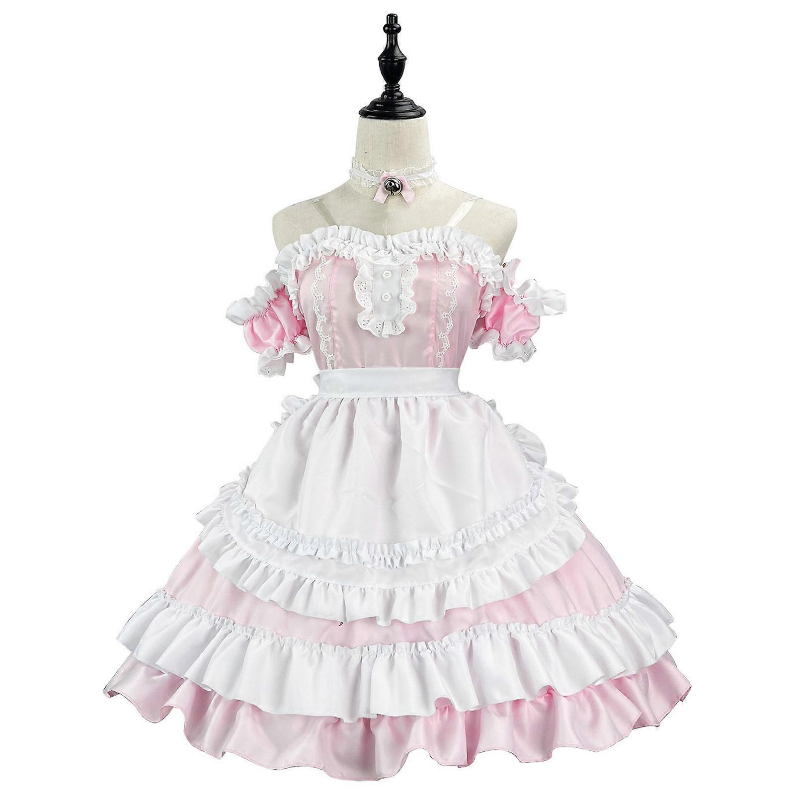 Donne dolce Lolita Dress, Sexy vittoriano senza maniche, Halloween Cosplay  Costumi Pizzo strati Maid Dresses
