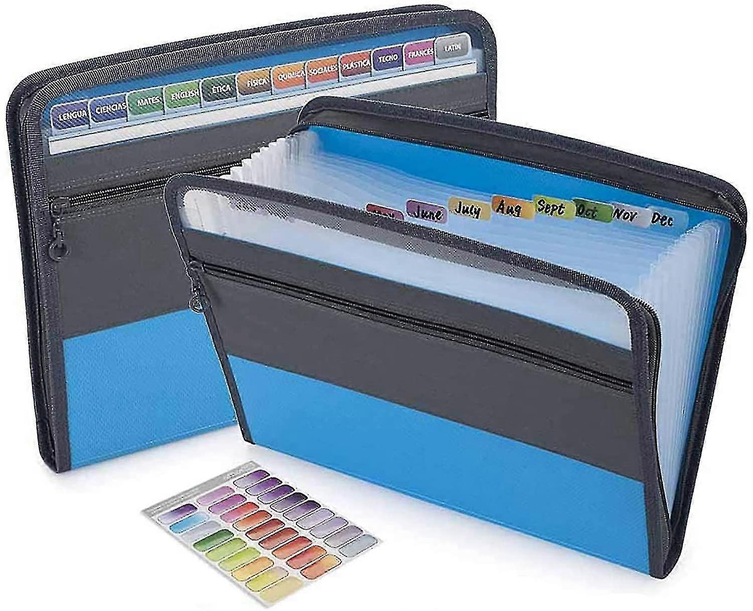 13 Pocket Expanding File Folder With Sticky Labels, Accordion File Folder Document Organizer Expanding Zip File Folder With Zipper Closureletter A4 Pa