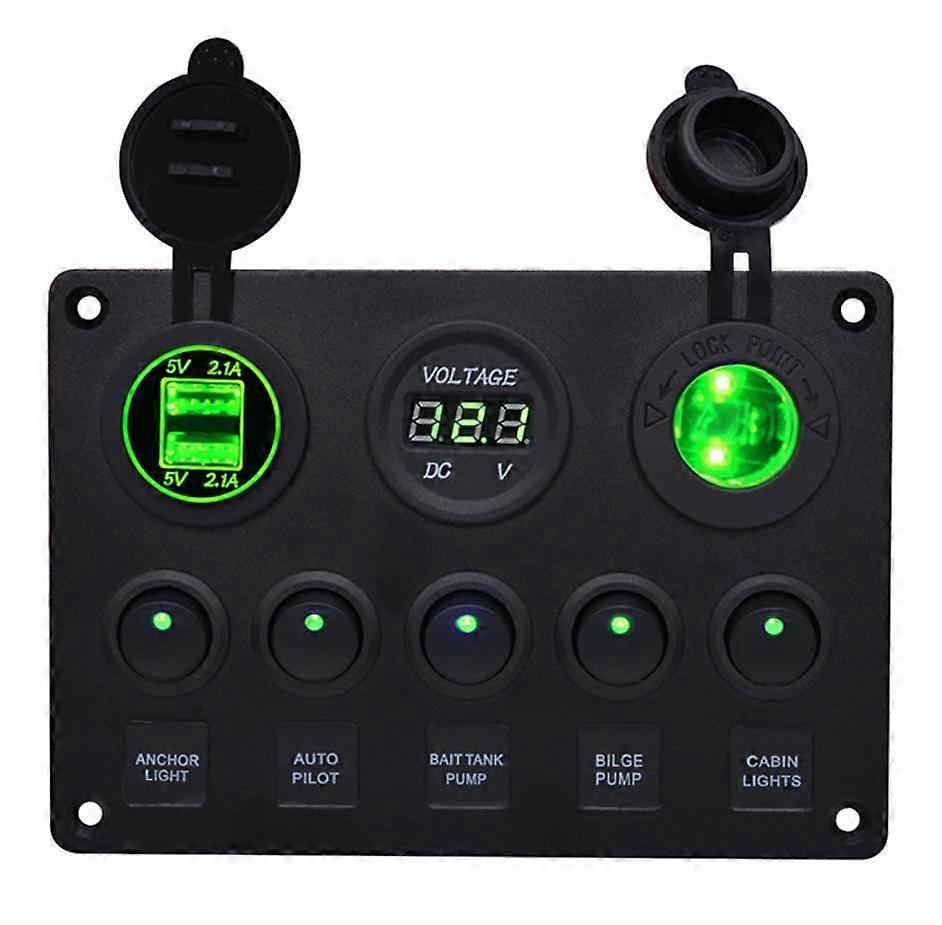 Round Illuminated Switch with Cigarette Lighter Base ,Voltmeter Combination Panel with Dual USB