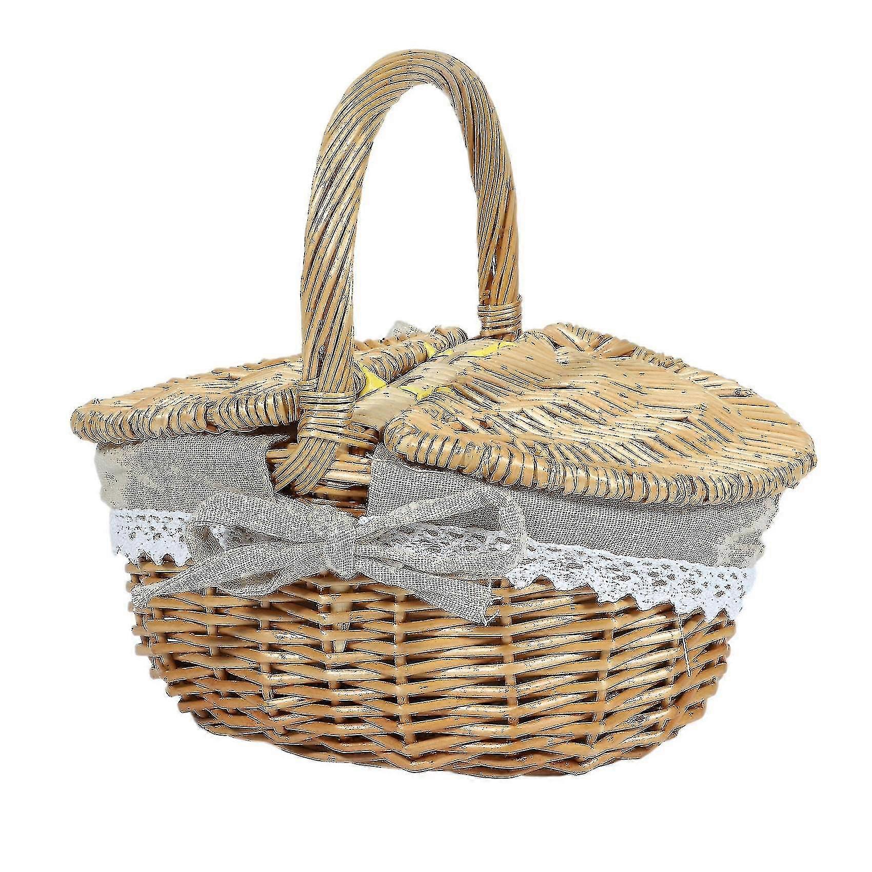 Handmade Wicker Basket With Handle, Wicker Camping Picnic Basket