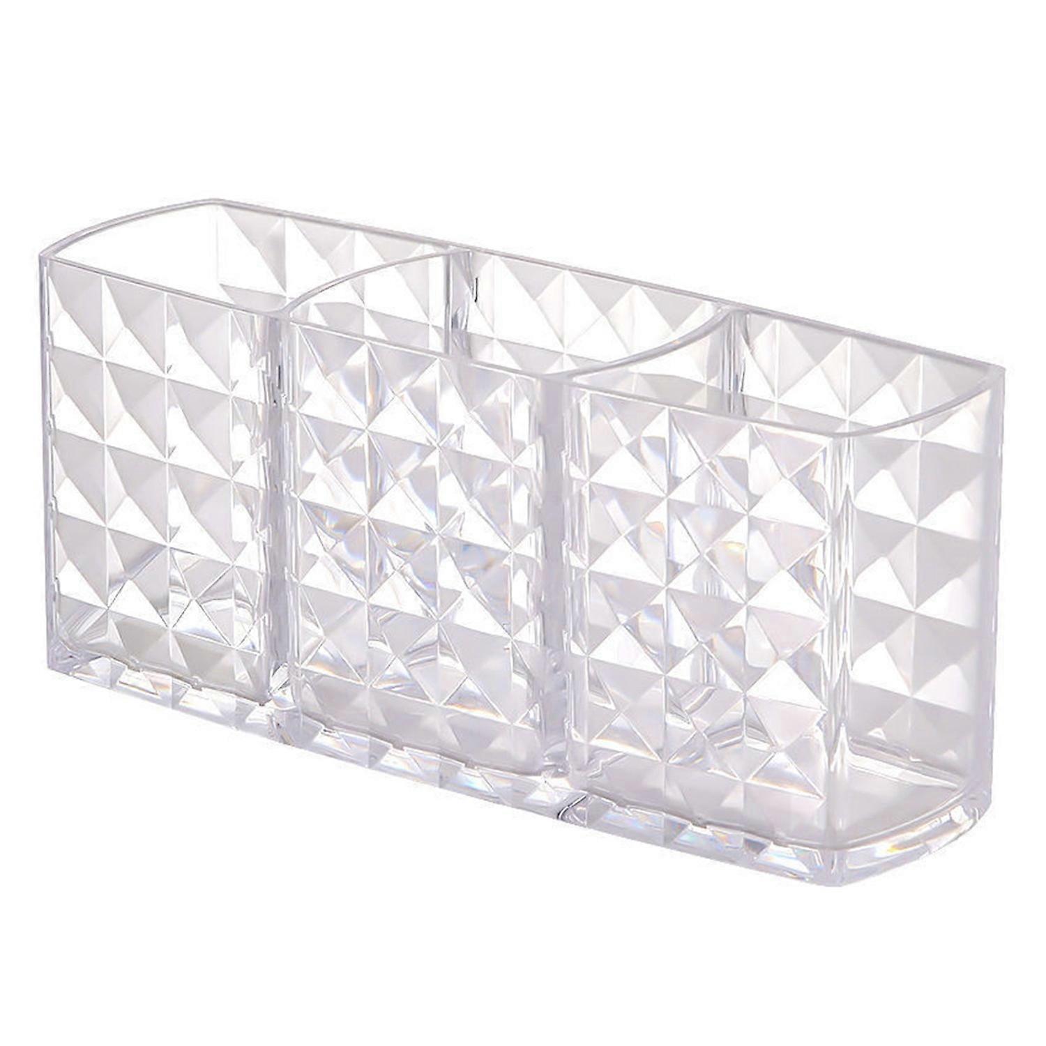 Makeup Brush Holder 3-compartment Large Capacity Transparent Storage Acrylic Stationery Makeup