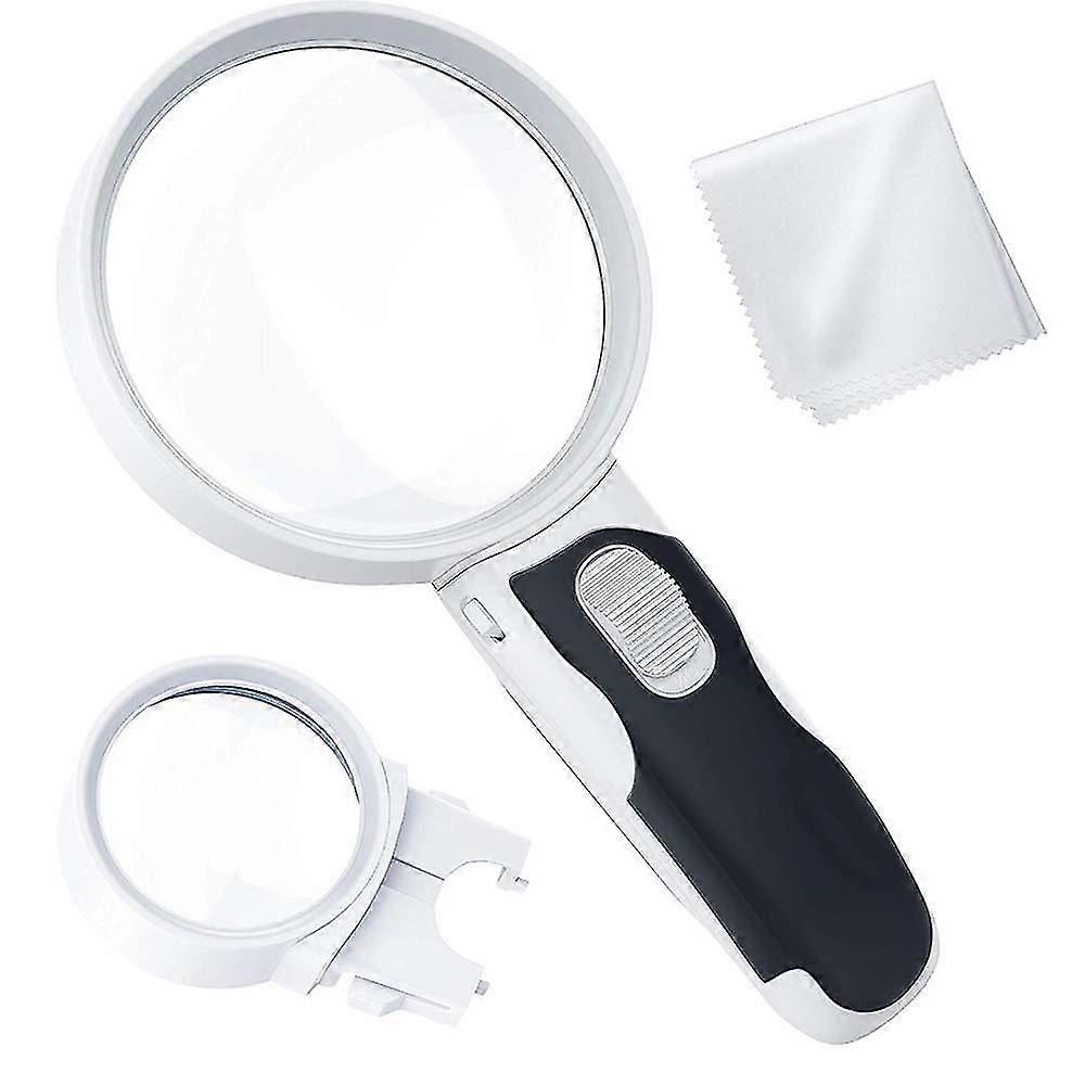 Illuminated Led Handheld Magnifying Glass Set - 5x And 10x High Magnifiion Power Best Lighted Magnifier For Seniors Reading, Hobby, Crafts, Comput,236
