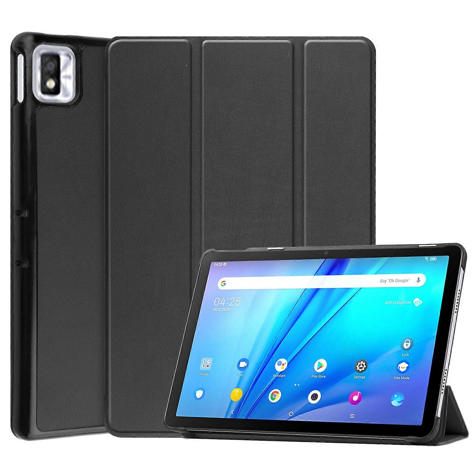 For TCL Tab 10s Three-folding Holder Custer Texture Leather Tablet Case