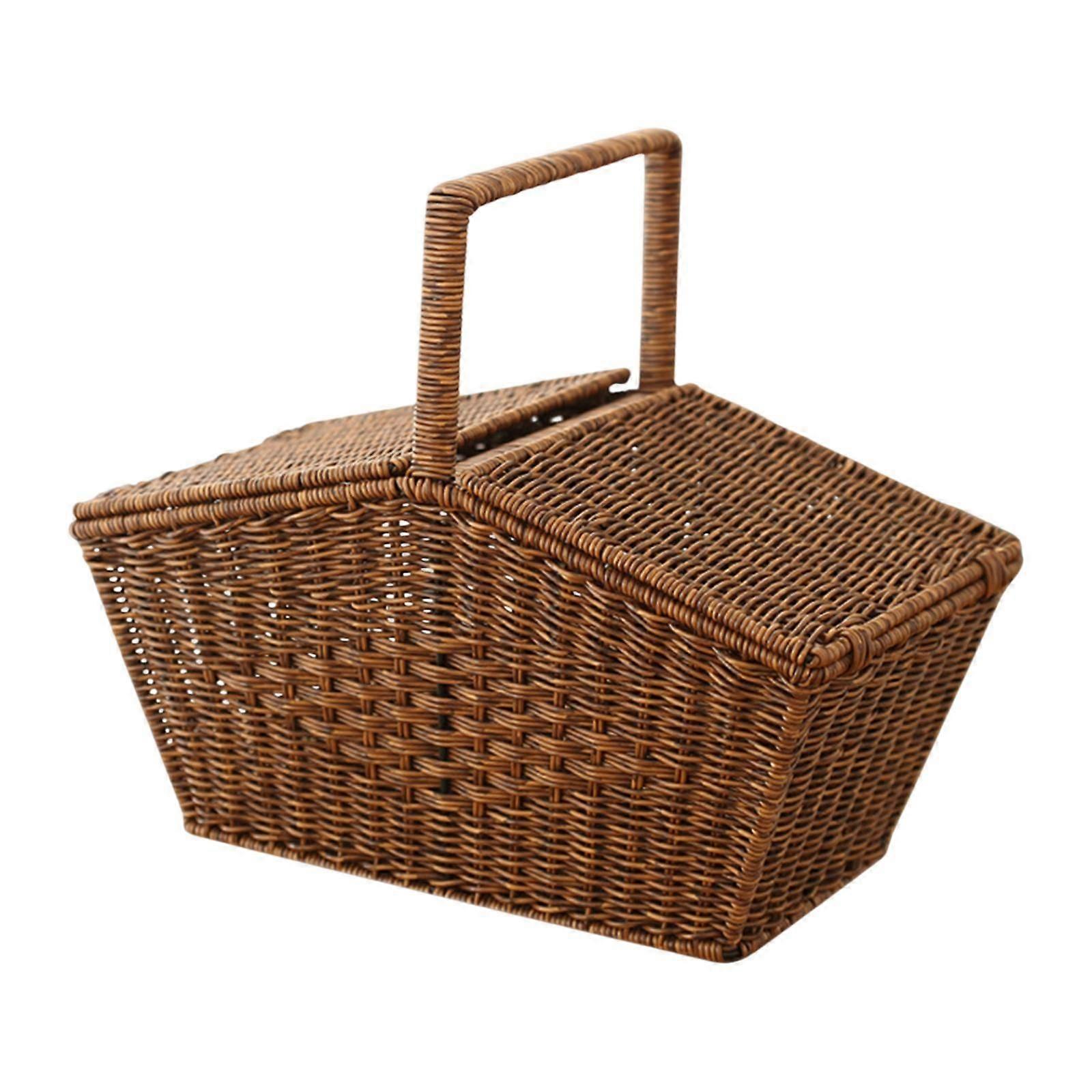 Picnic Basket Rustic Handmade Empty Woven Basket for Bread Fruits Sandwiches Brown