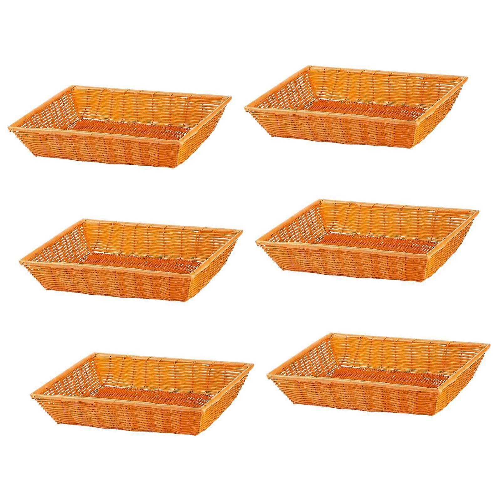 6x Bread Baskets Imitation Rattan Rustic Rectangle for Fruit Vegetable Bread 30x20x7cm