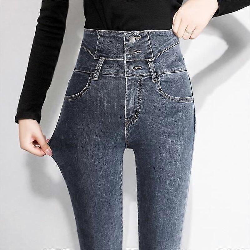 Women's Jeans - INSFITY - High Waisted Skinny Stretch - Washed Effect - Blue