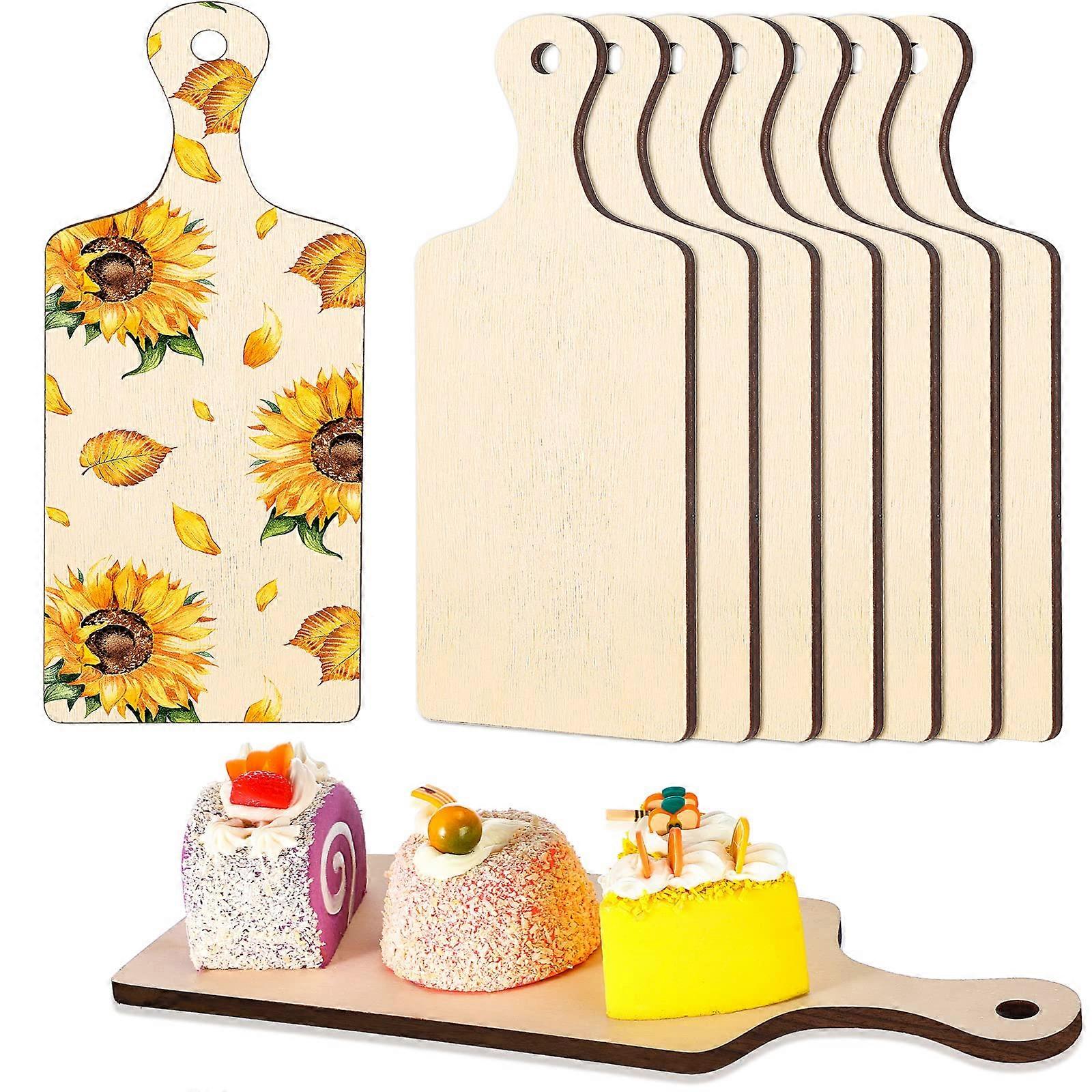8 Pcs Mini Wooden Cutting Board with Handle Small Paddle Charcuterie & Butcher Block Serving Board