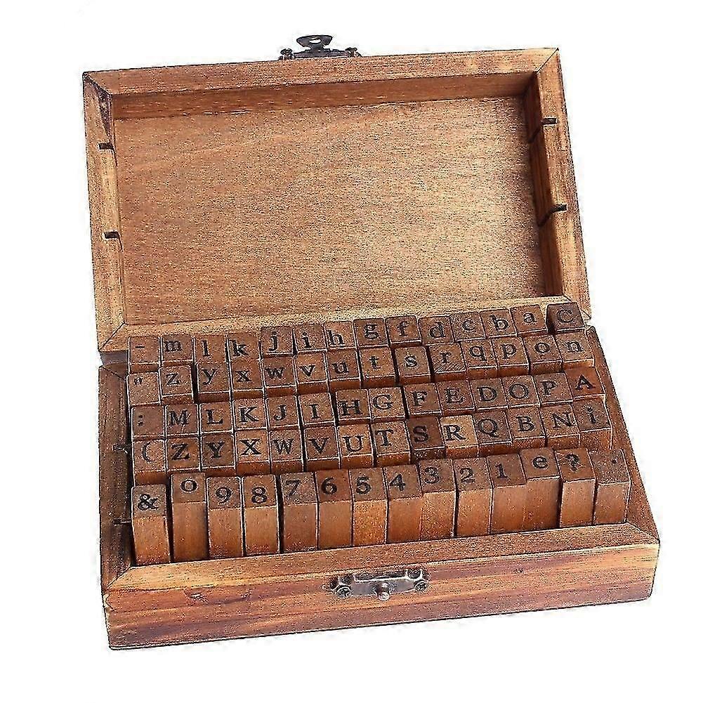 70pcs Multi-purpose Alphabet Letter Number Wood Rubber Stamps Set Wooden Box