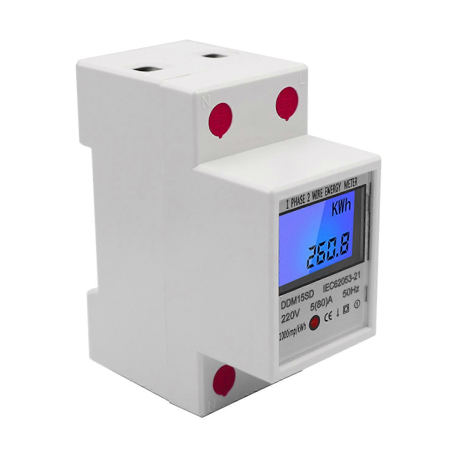Single Phase DIN Rail Energy Meter 5-80A 220V 50Hz Electronic kWh Meter with Digital Backlit LCD Display DDM15SD