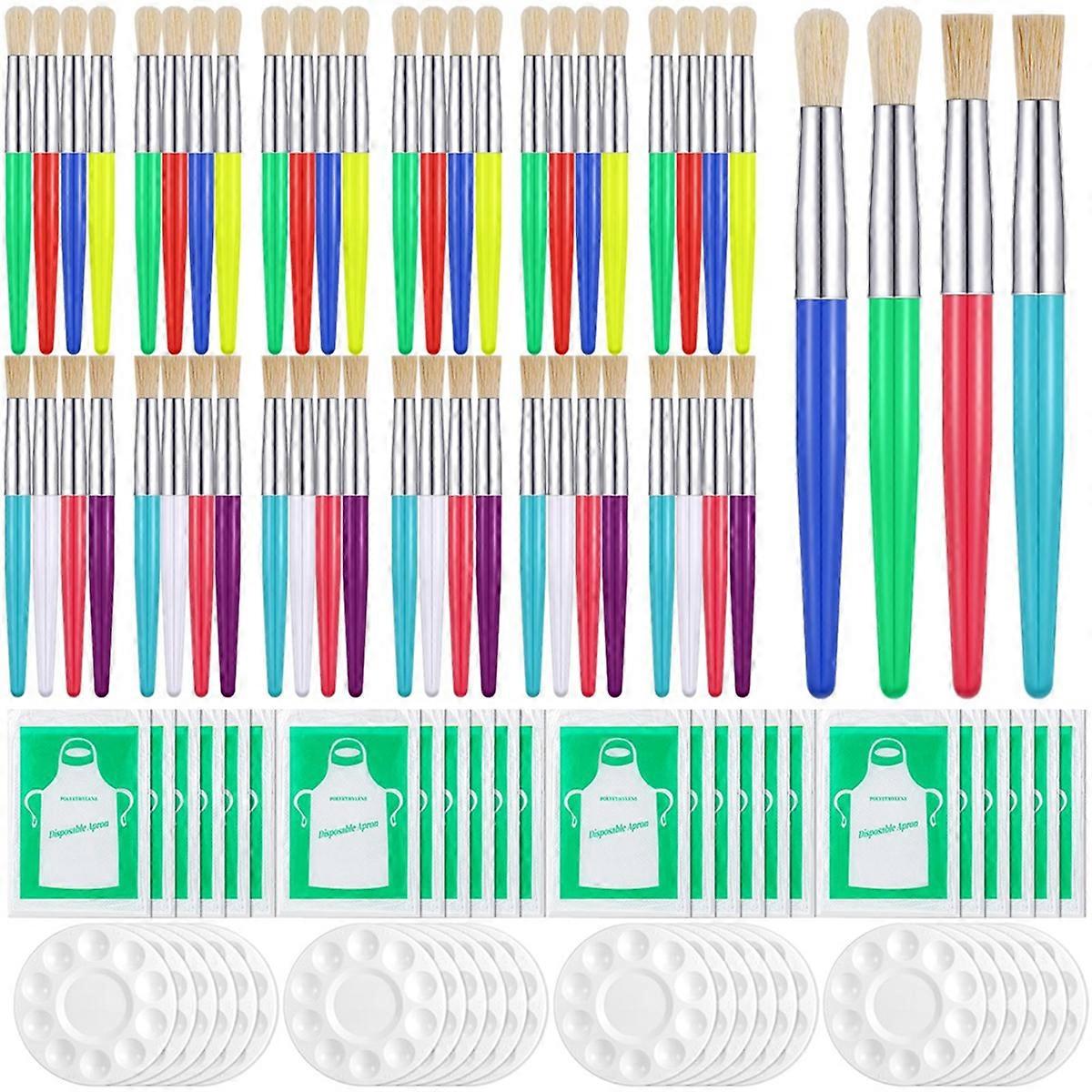 Toddler Paint Brush Set Round Flat Brush Palette Apron Easy to Clean Suitable for Acrylic Oil Water