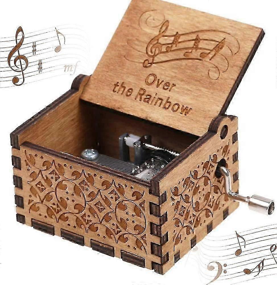 فوق صندوق موسيقى قوس قزح ، صندوق موسيقى خشبي كلاسيكي كلاسيكي منقوش يدويا ه