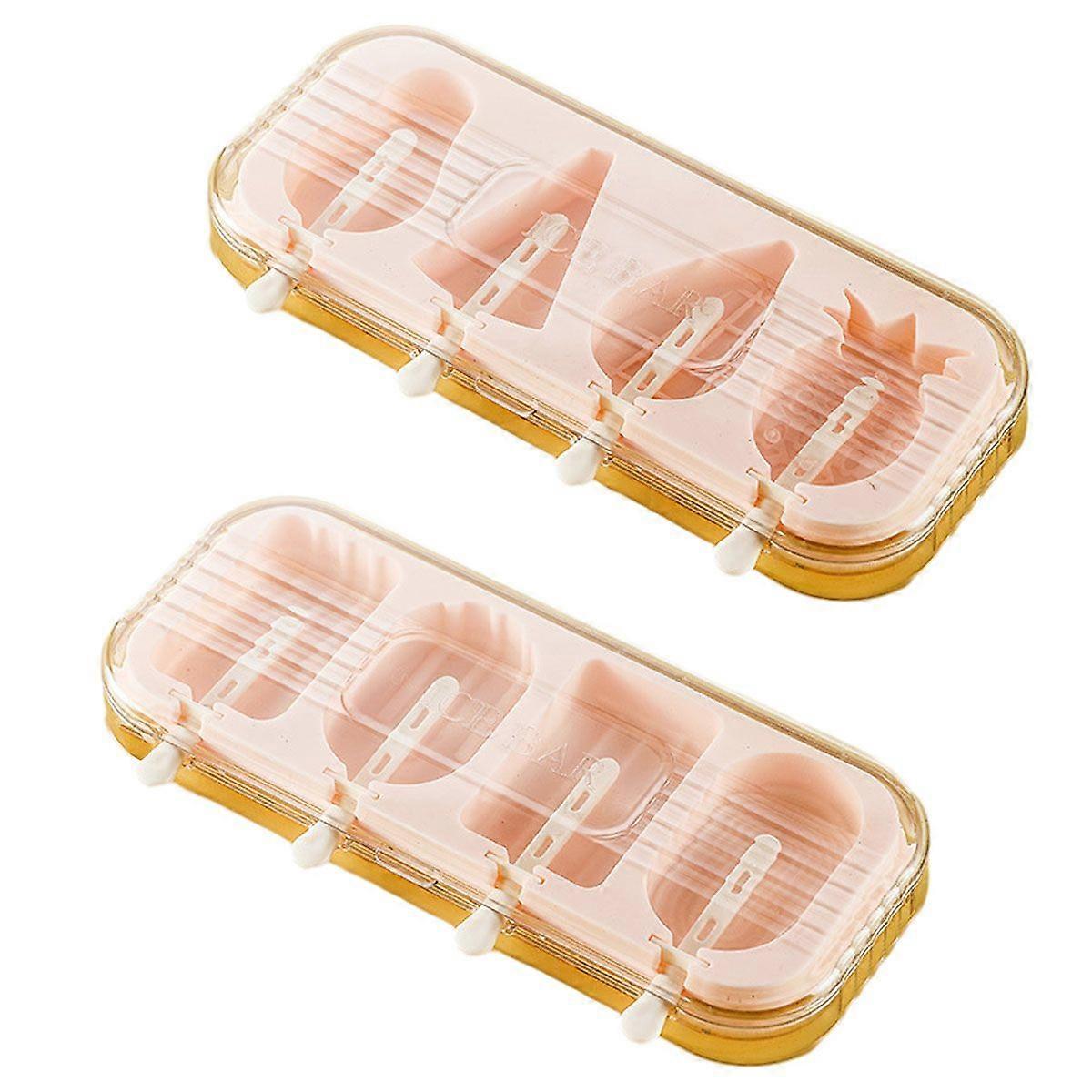 2PCS Household Ice Cream Molds - Sakura Pink (Square & Round Shape) + Sakura Pink (Fruit Shape)