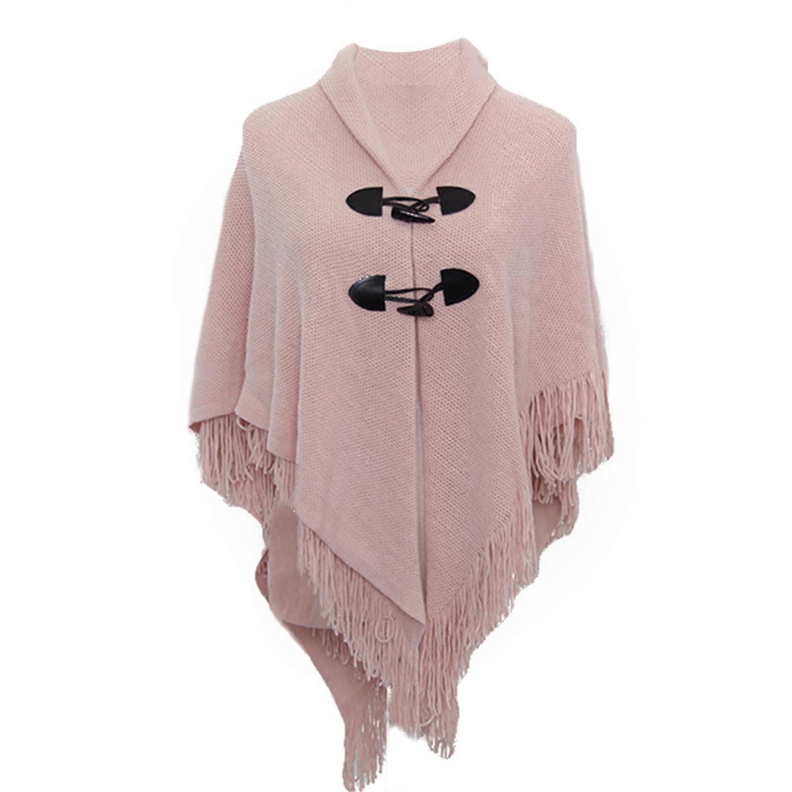Winter Poncho Cape Cloak Shawl Wrap Poncho With Button Women Shawl Wrap Poncho Ruana Cape Cardigan Sweater Open Pink