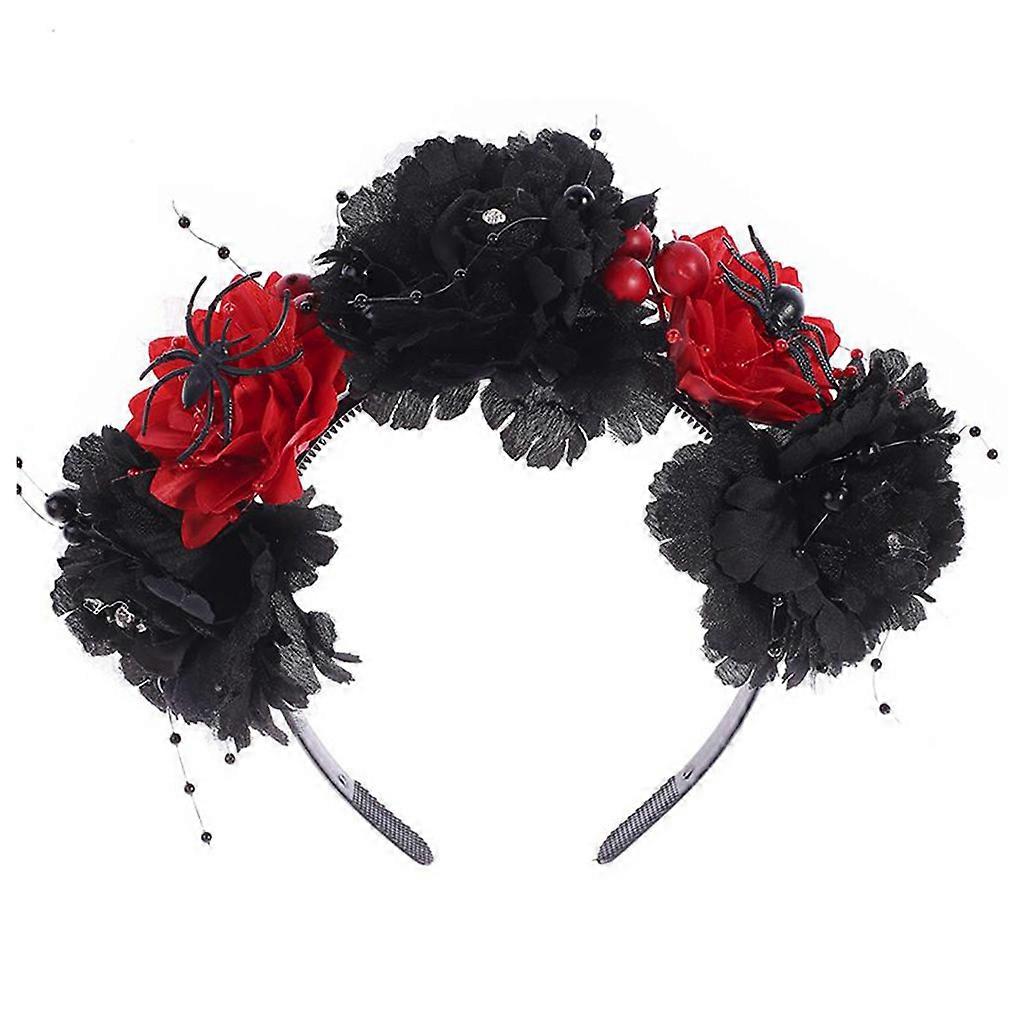 Ölülerin Cadılar Bayramı Günü Kafa Bandı Çelenk Vintage Yapay Gül Çiçek Boncuklu Saç Çember Taç Korkunç Örümcek Cosplay Parti Başlık DR