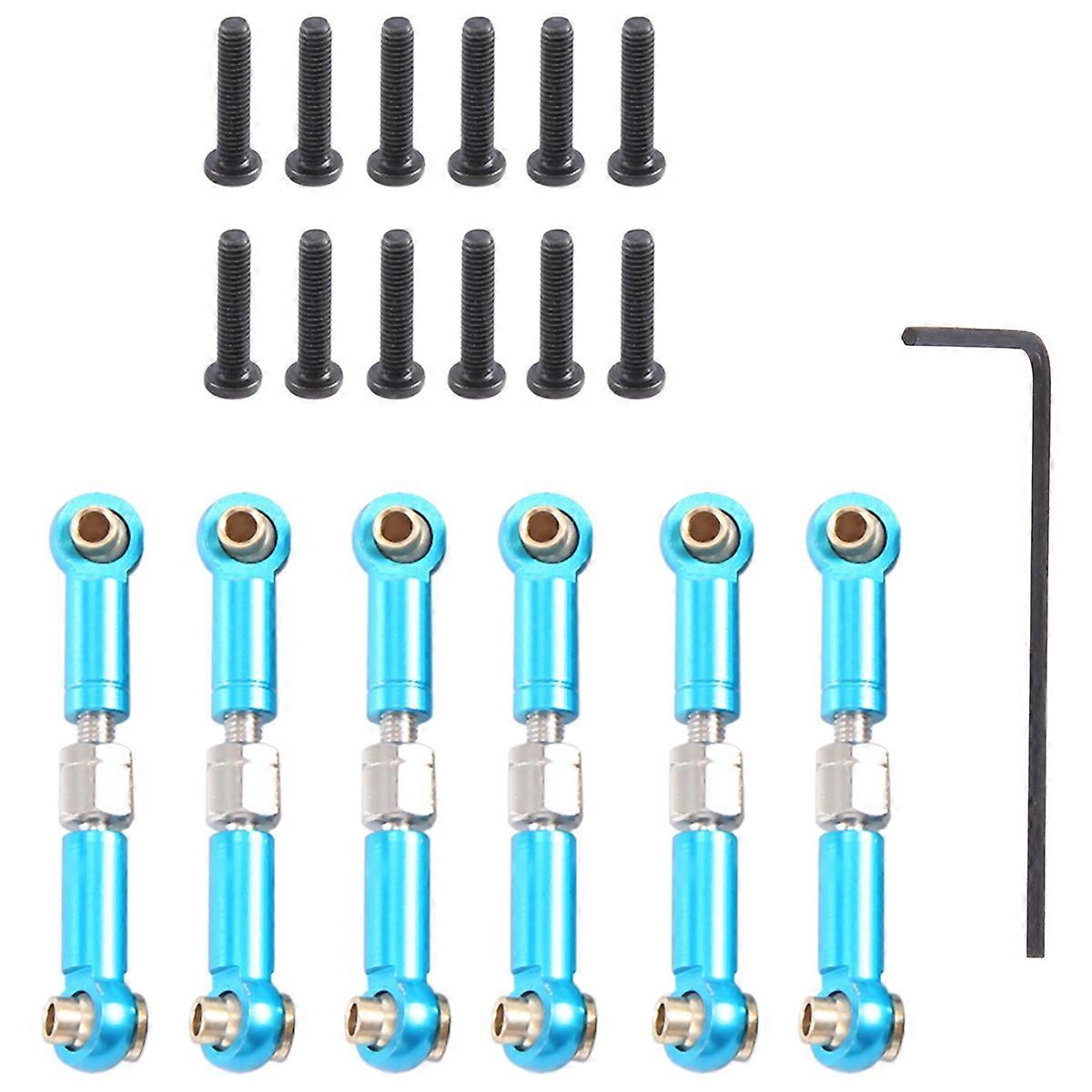 6Pcs Adjustable Metal Pull Rod Front /Rear Servo Link for RC Car,Blue