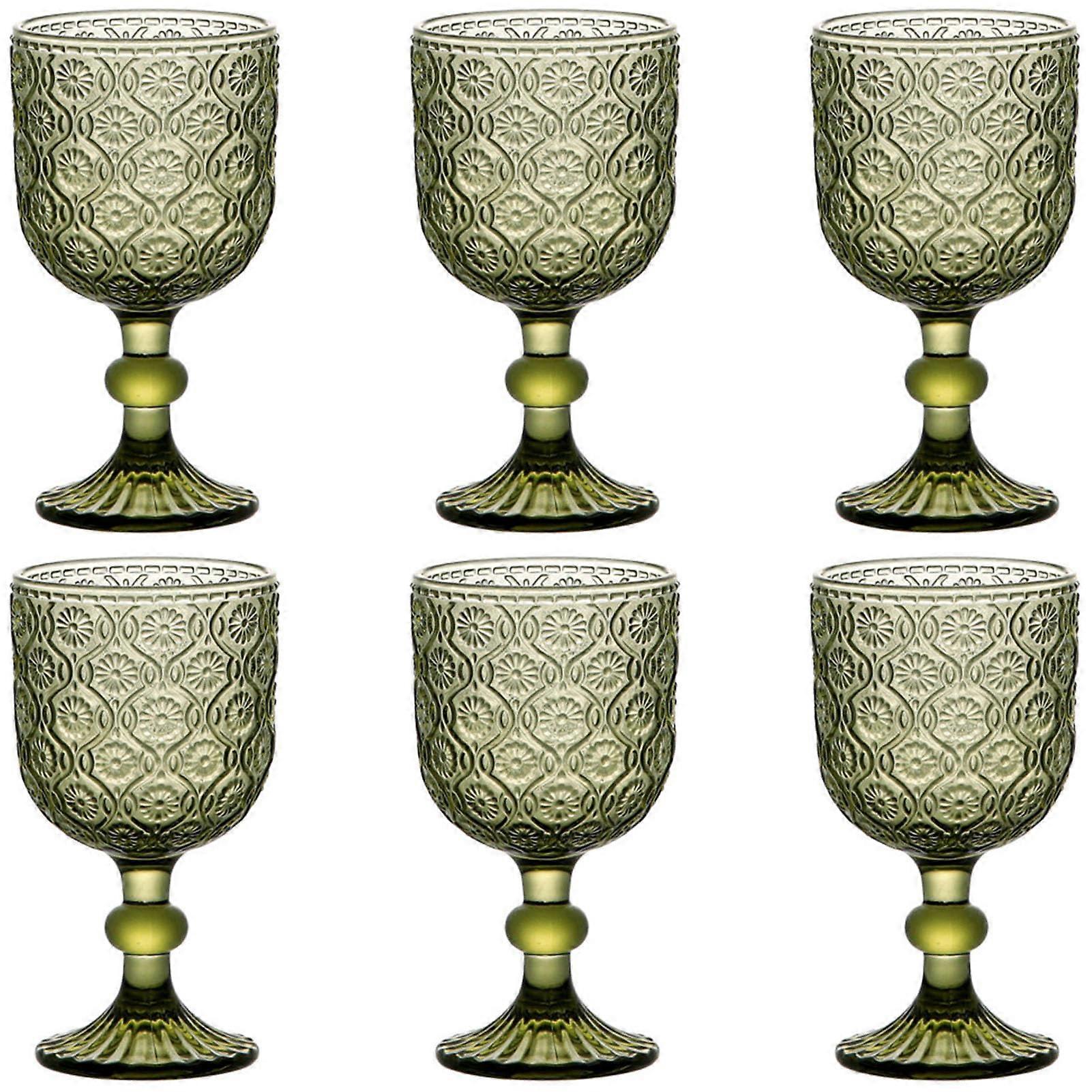 6 Set Green Vintage Floral Pattern Drinking Glasses 12 Ounce 350 ml for Weddings Parties and Bars