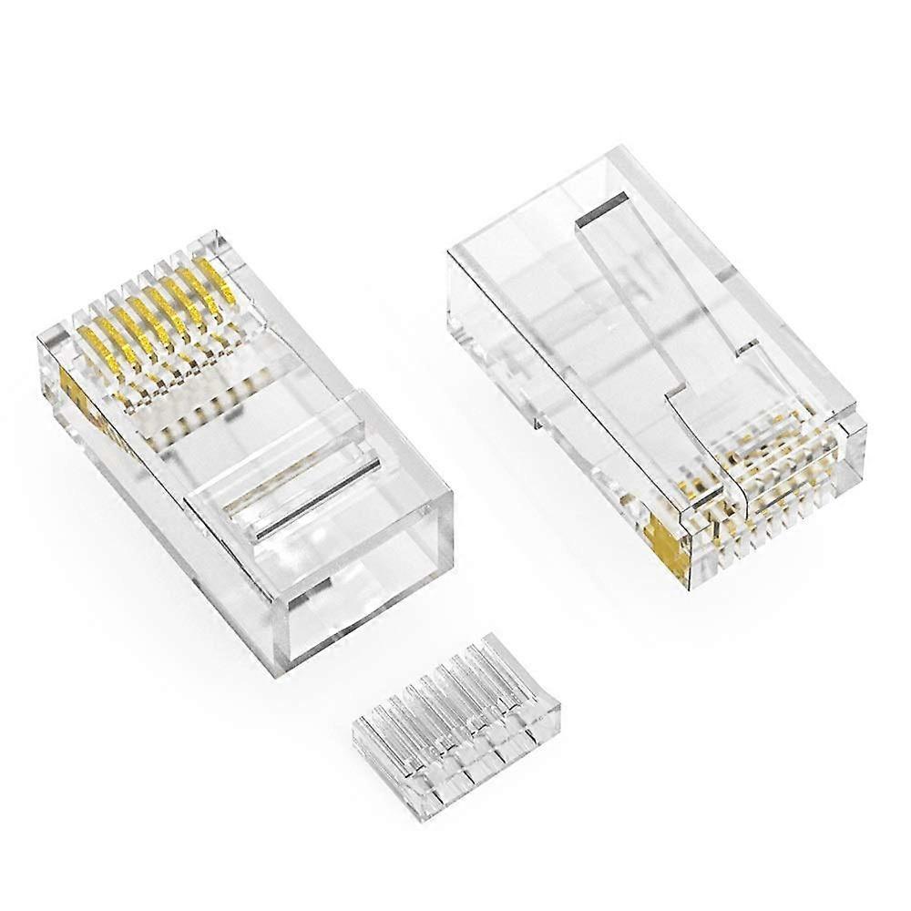 RJ45 Cat.6 Plug 50 Micron Gold Plated 3 Prong Connector with Inserter for Network Cables 100 Pack