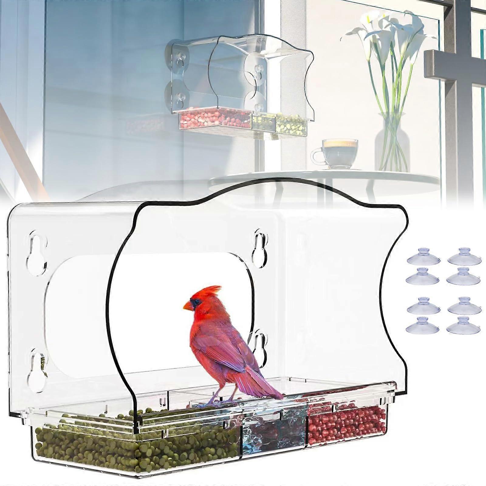 Window for outdoor bird feeding, strong suctionary window bird feeders, transparent for monitoring