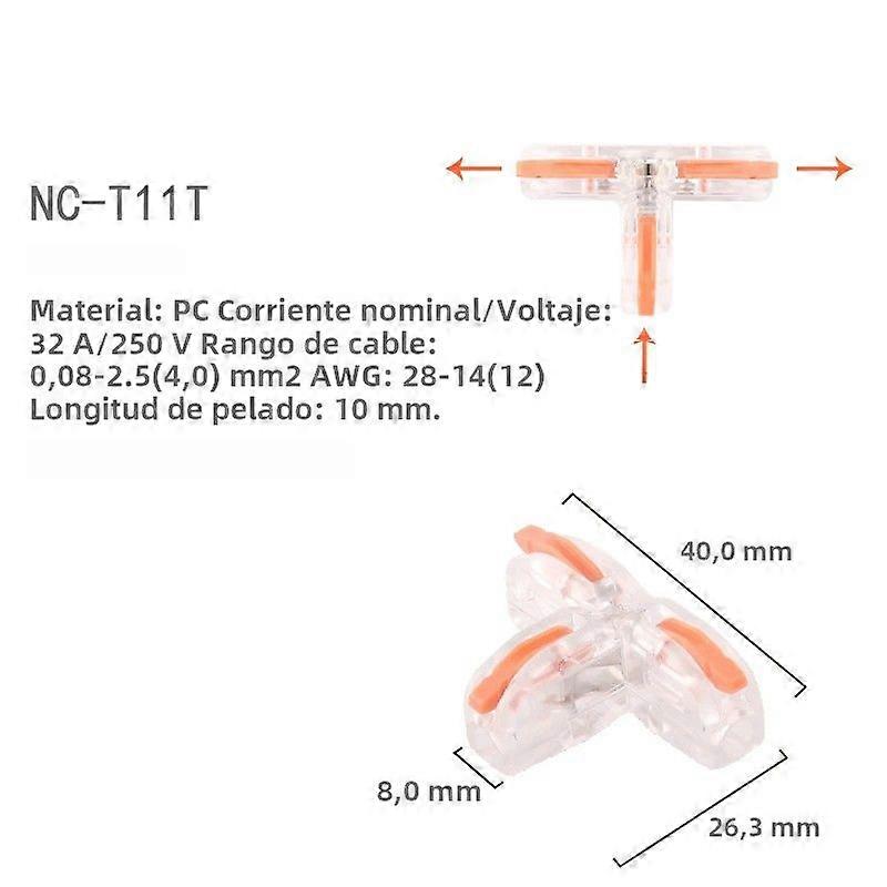Universal Compact T-Type Cable Connector with LED Light for Distribution Electrical Terminals Home Splitter Connectors