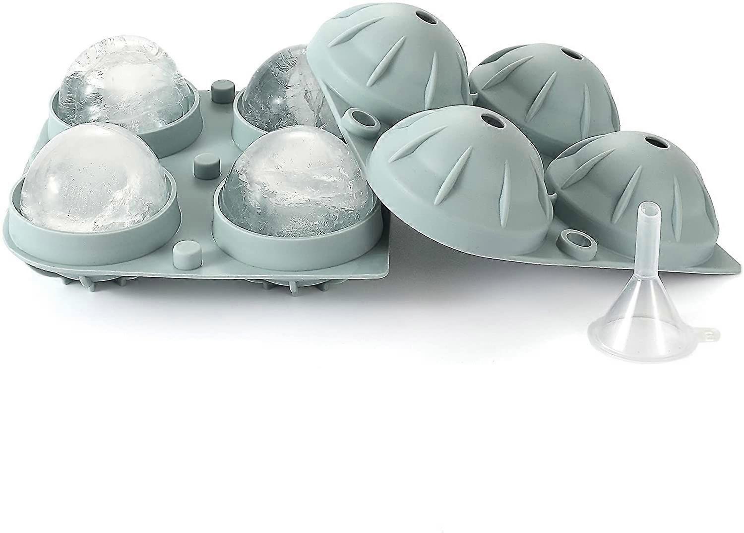 ふた付きソフトシリコンアイスキューブトレイ、フレキシブルアイストレイ(4球、グレー)