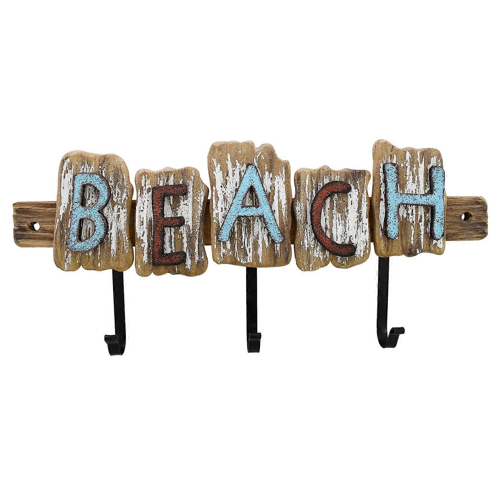 Decorative Beach Sign Wall Mounted Jacket Hooks And Key Hangers Rustic Wood Sea Hooks Towel Shelf