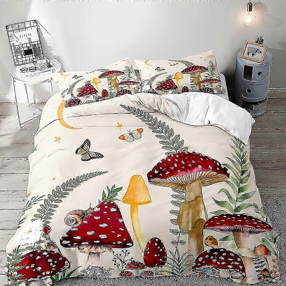 Piece Bedding Set with Red Mushrooms for Moon and Stars Butterfly Snail Greenery Plants Fungus Theme Large