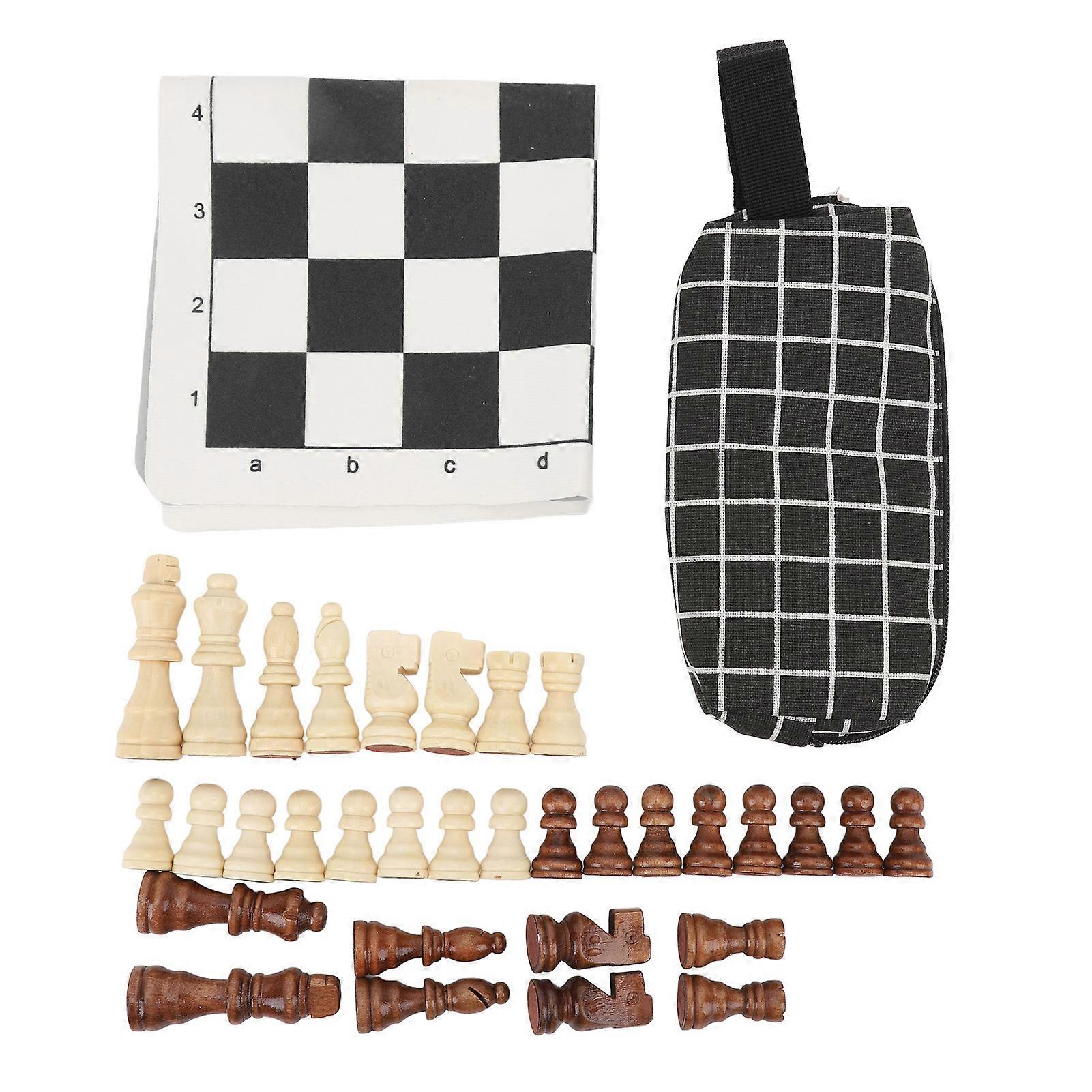 Chess Board Game Set Roll Up PU Leather Board Wooden Pieces Portable Chess Set with Storage Bag