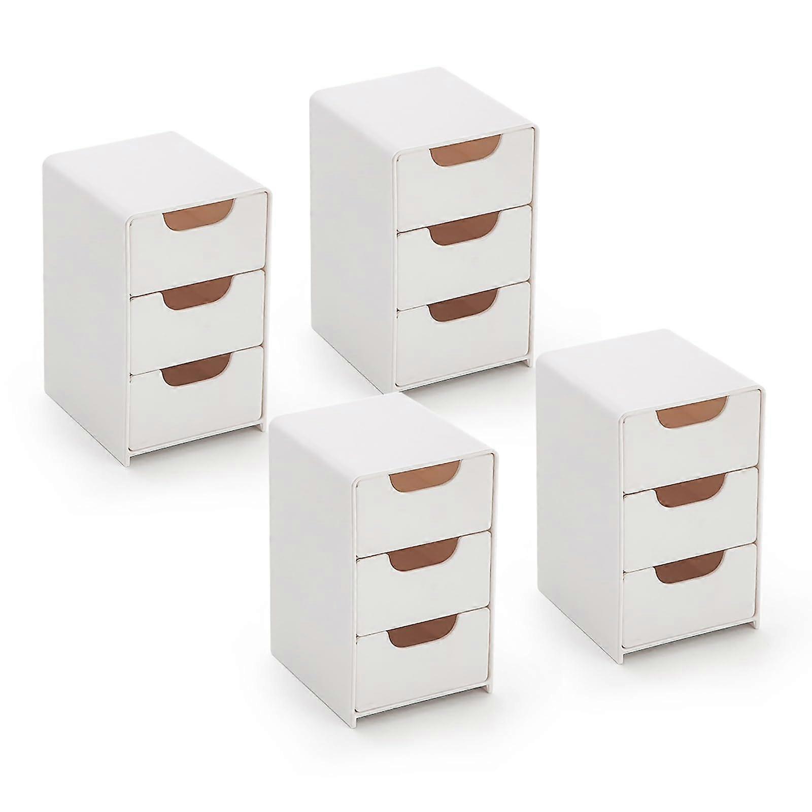 4 Pcs Mini Desktop Organizer with 3 Drawer, Plastic Desktop Organization Unit