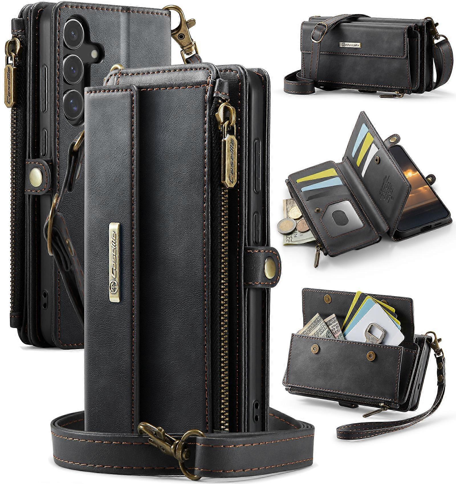 CaseMe C39 RFID Blocking Zipper Wallet Leather Phone Case with Crossbody Strap