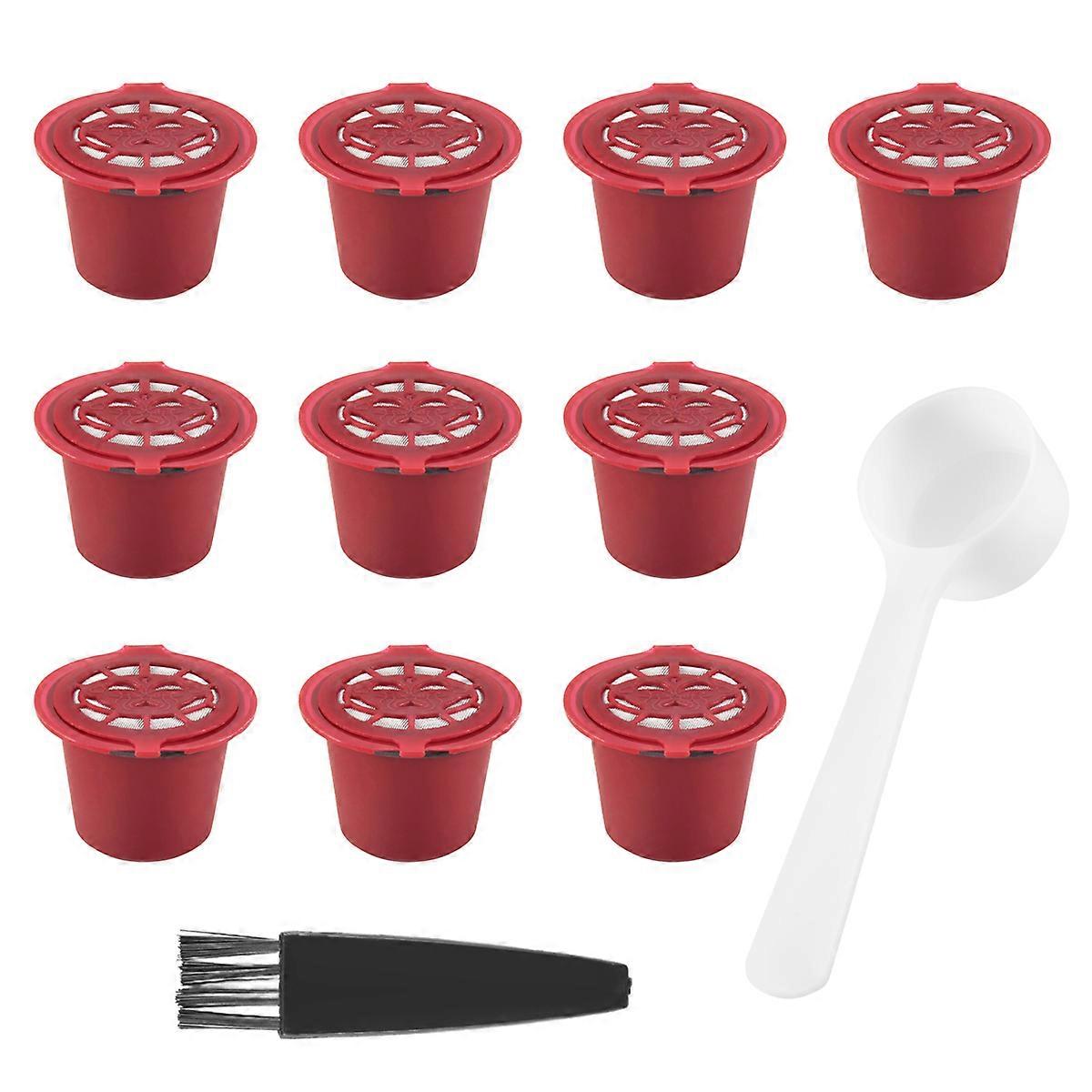 10 Pcs Reusable Refillable Coffee Capsule Filters for with Spoon Brush Kitchen Accessories Coffee Filter Red