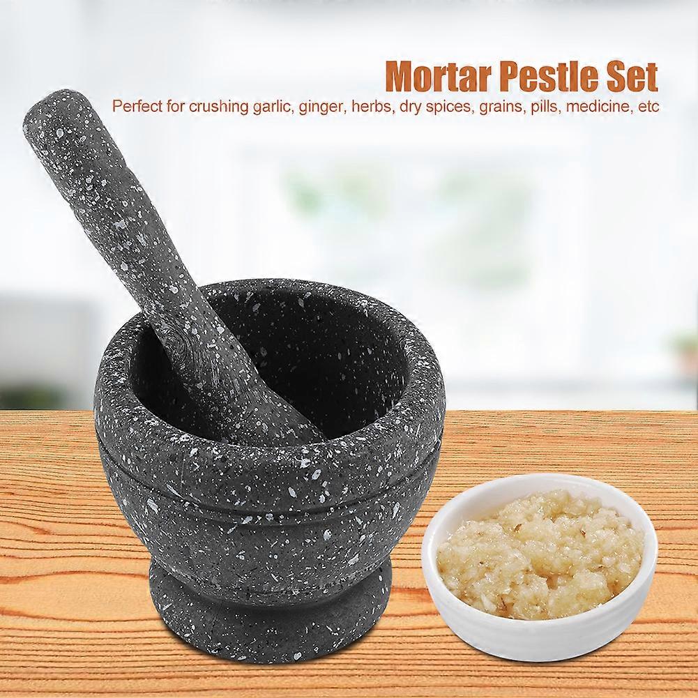 Manual Plastic Garlic Grinder Spices Herbs Mortar Pestle Set Grinding Bowl for Kitchen Tool(granite pattern)
