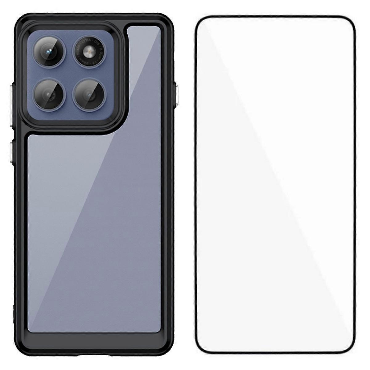 Motorola Edge 60 Pro 5G 電話ケースに対応 WANLONFENG XC シリーズ TPU アクリル カバー、強化ガラス付き (大きなレンズ穴)