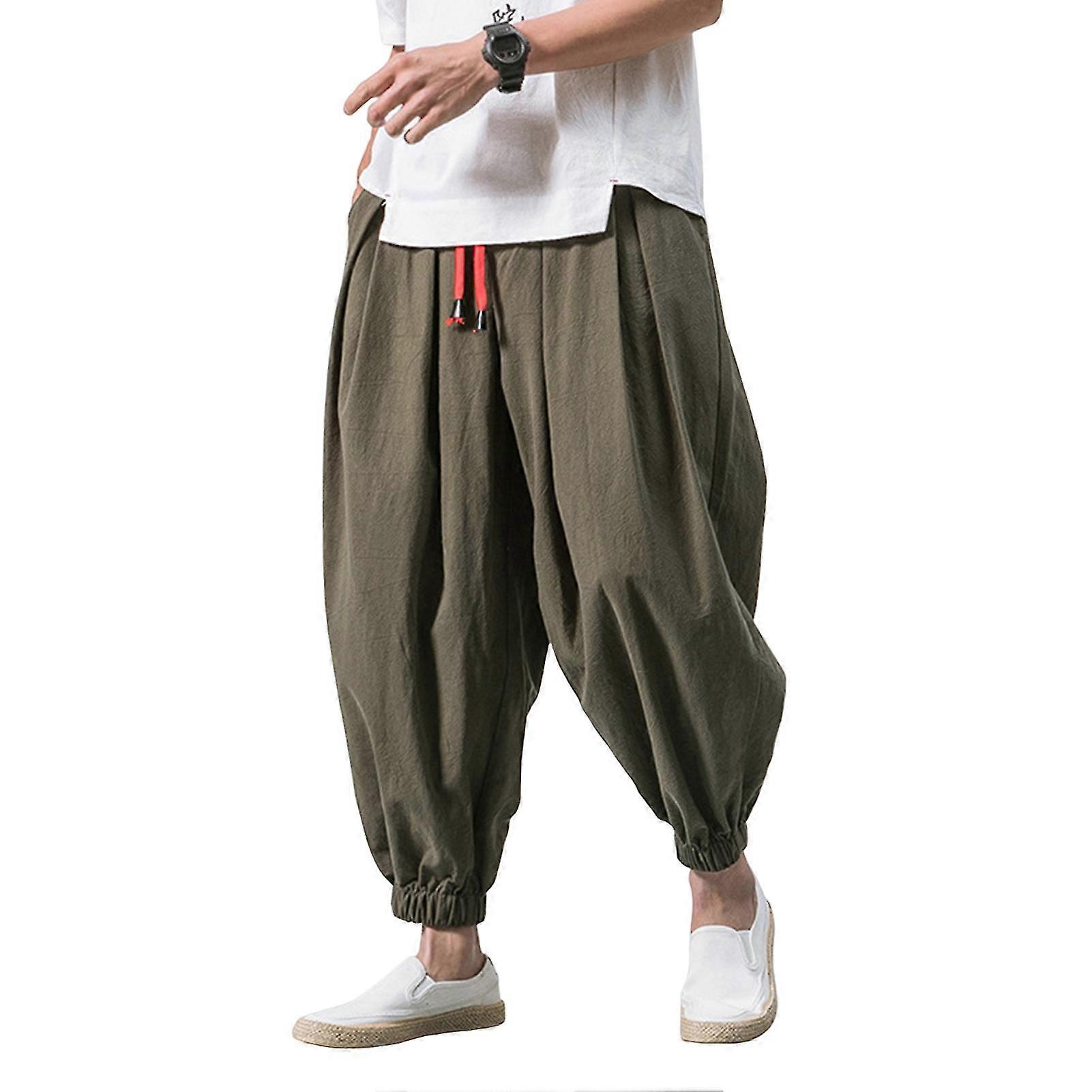 Elastic Waist Solid Color Harem Pants with Deep Crotch for Casual Daily Wear - Plus Size Men's Fashion