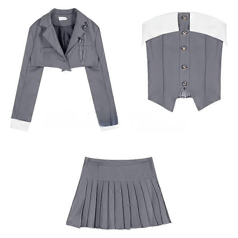 2024 Spring Preppy Style Pleated Casual A-line Skirt Women + Irregular Patchwork Slim Camisole + Jacket Three-piece Suit Female