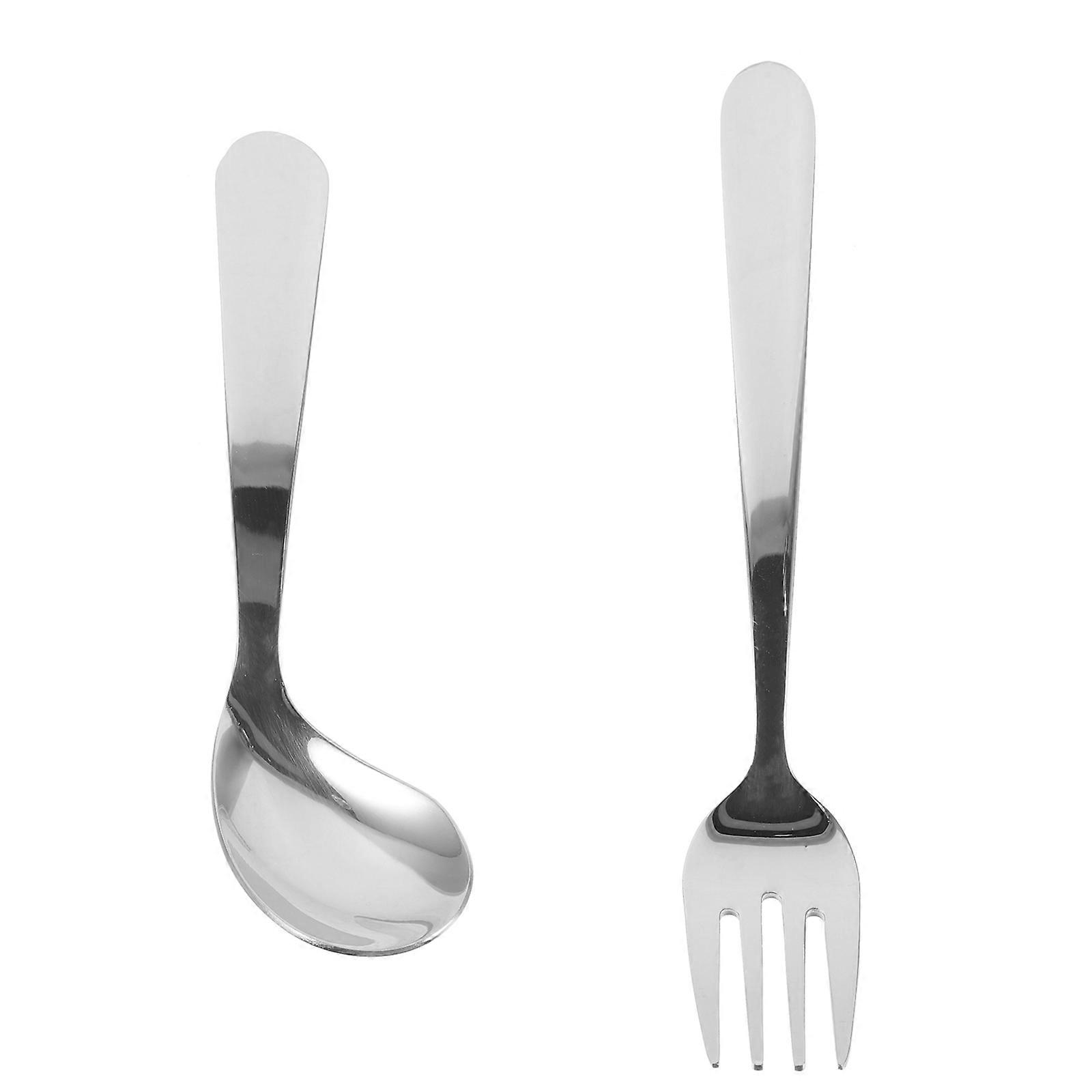 Angled Stainless Steel Adaptive Utensils Set – Ergonomic Curved Spoon and Fork for Elderly or Disabled, Non Slip Handle for Grip and Wrist Support