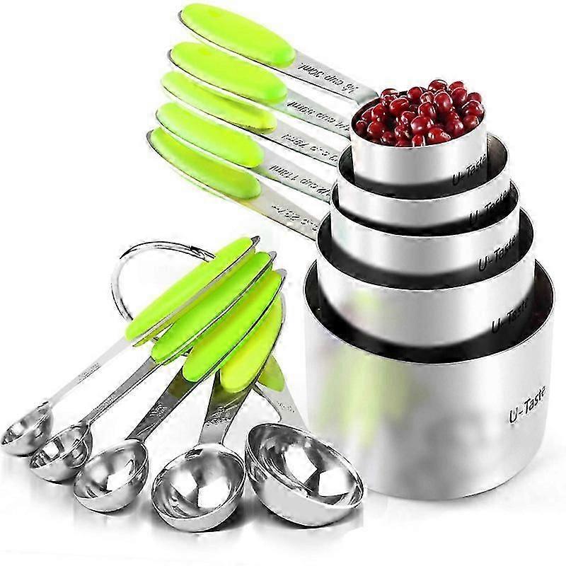 Spoons and Measuring Cups:  10-Piece Kitchen Measuring Stainless Steel Measuring Cups and Spoon Set for Pastry and Baking, Thickened Handle