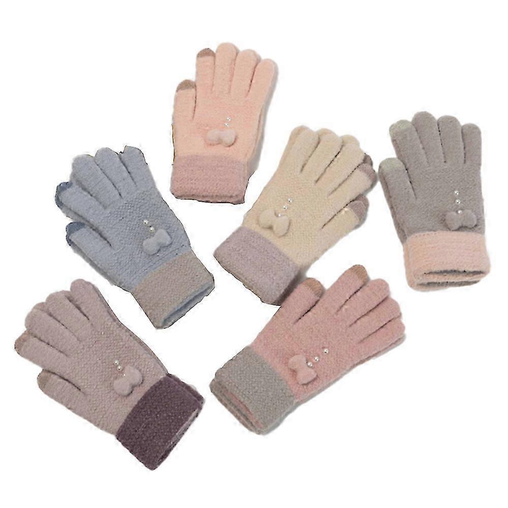 Women's Winter Touchscreen Gloves, Wool Lined Warm Knit Gloves, Elastic Cuffs