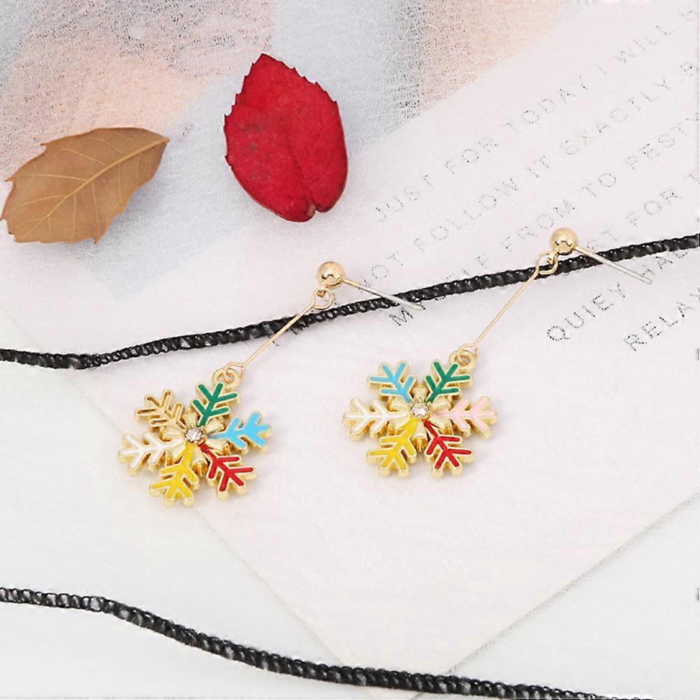 Snowflake Earrings Dangle Small Christmas Party Jewelry Accessory Multi 4.6x1.9cm Alloy 1 Pair