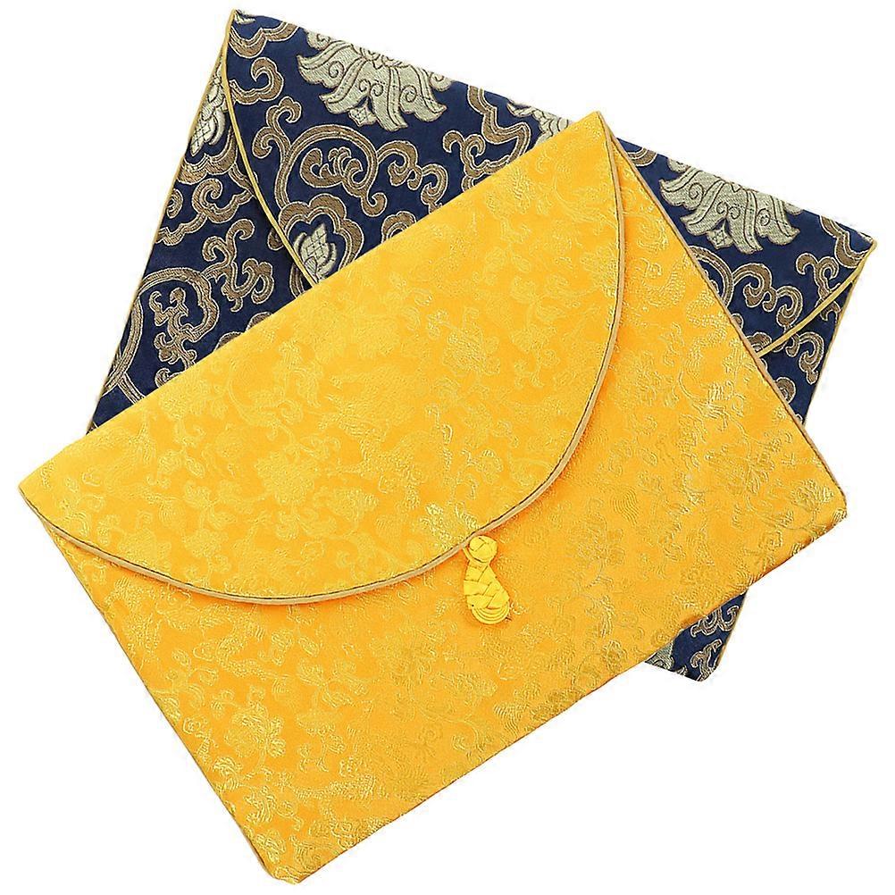 2pcs Chinese Brocade Pocket Pouch for Buddhist Scriptures, Jewelry, and Accessories – Ethnic Style Bag with Chinese Knot Closure and Soft Sponge
