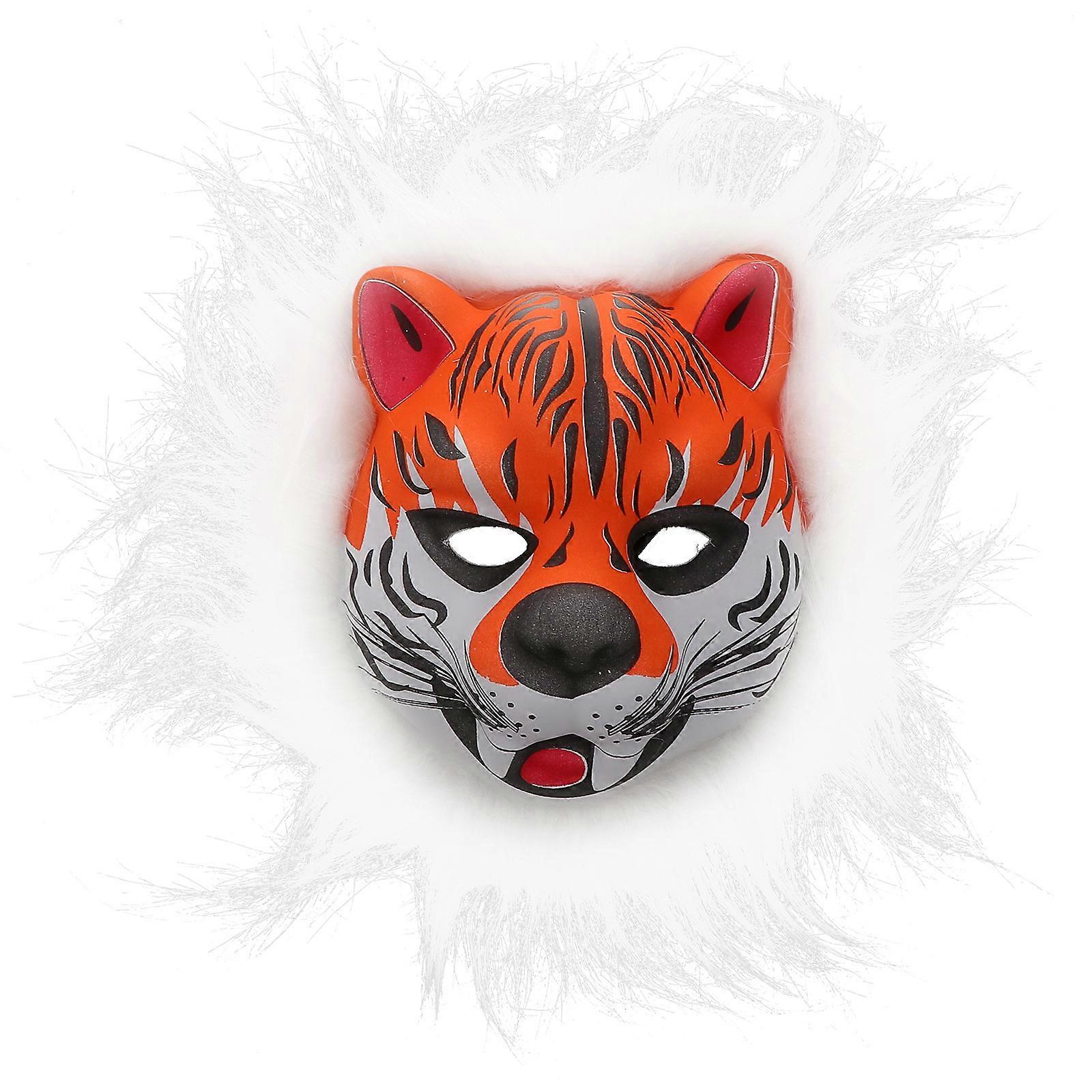 ハロウィンフェイスマスク不気味な虎髪付きコスプレダンスパフォーマンス用フルフェイスマスク22x17x8cm 1個