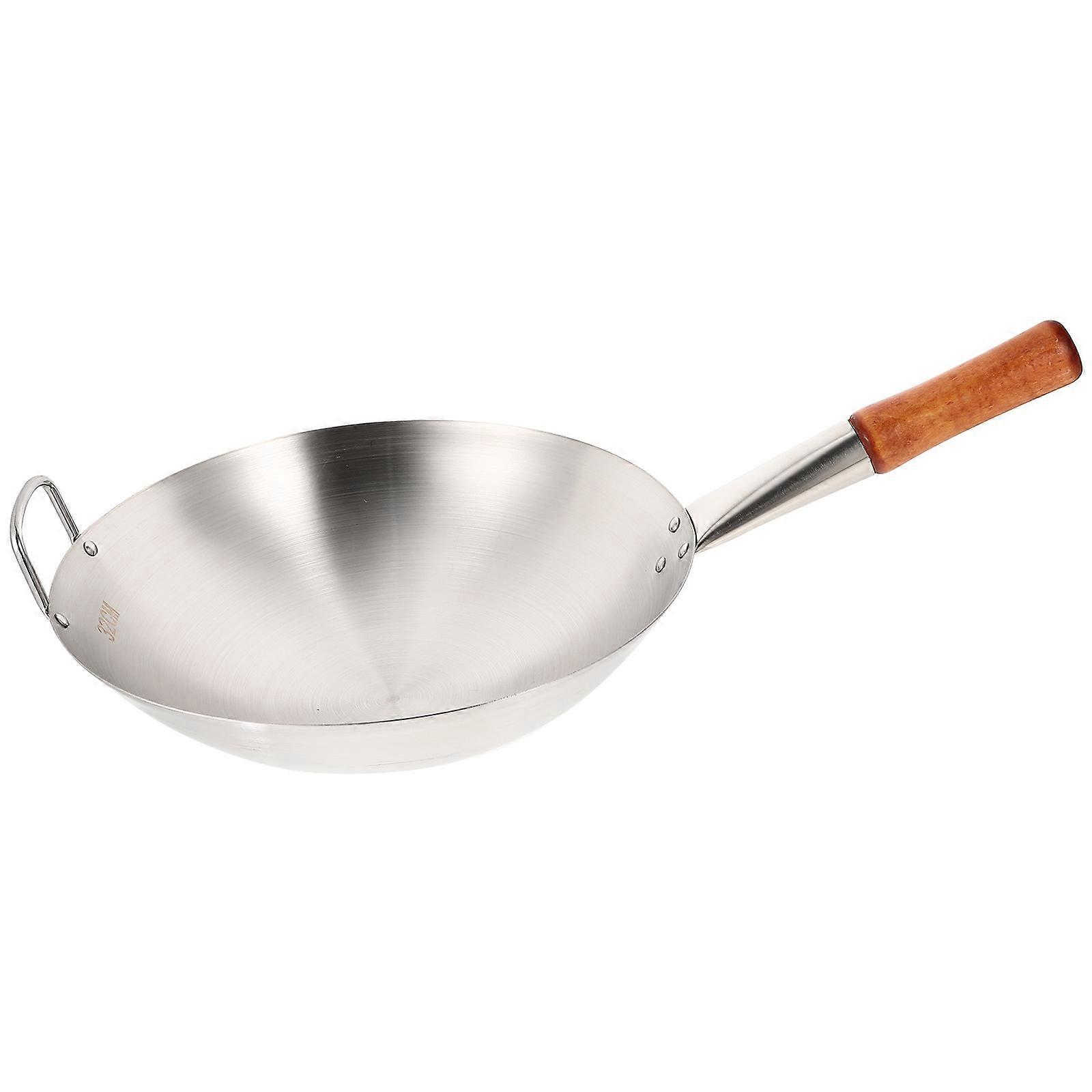 1pc Stainless Steel Single Handle Wok Versatile Kitchen Utensil (Silver)