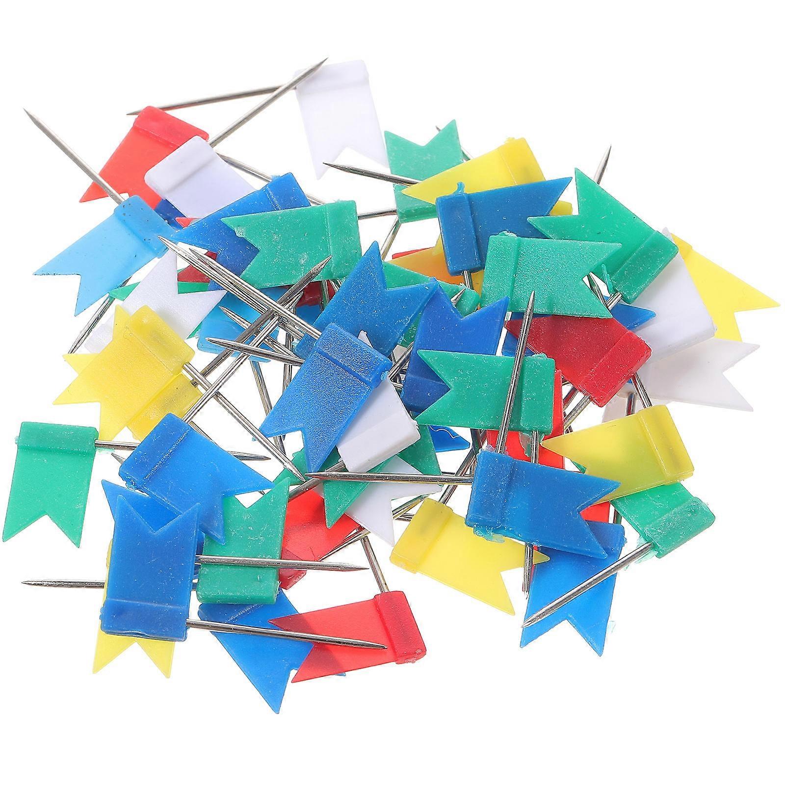 Flag Push Pins Cute Thumb Tacks Assorted Color Bright Colors Fixing Paper Decorating 100Pcs