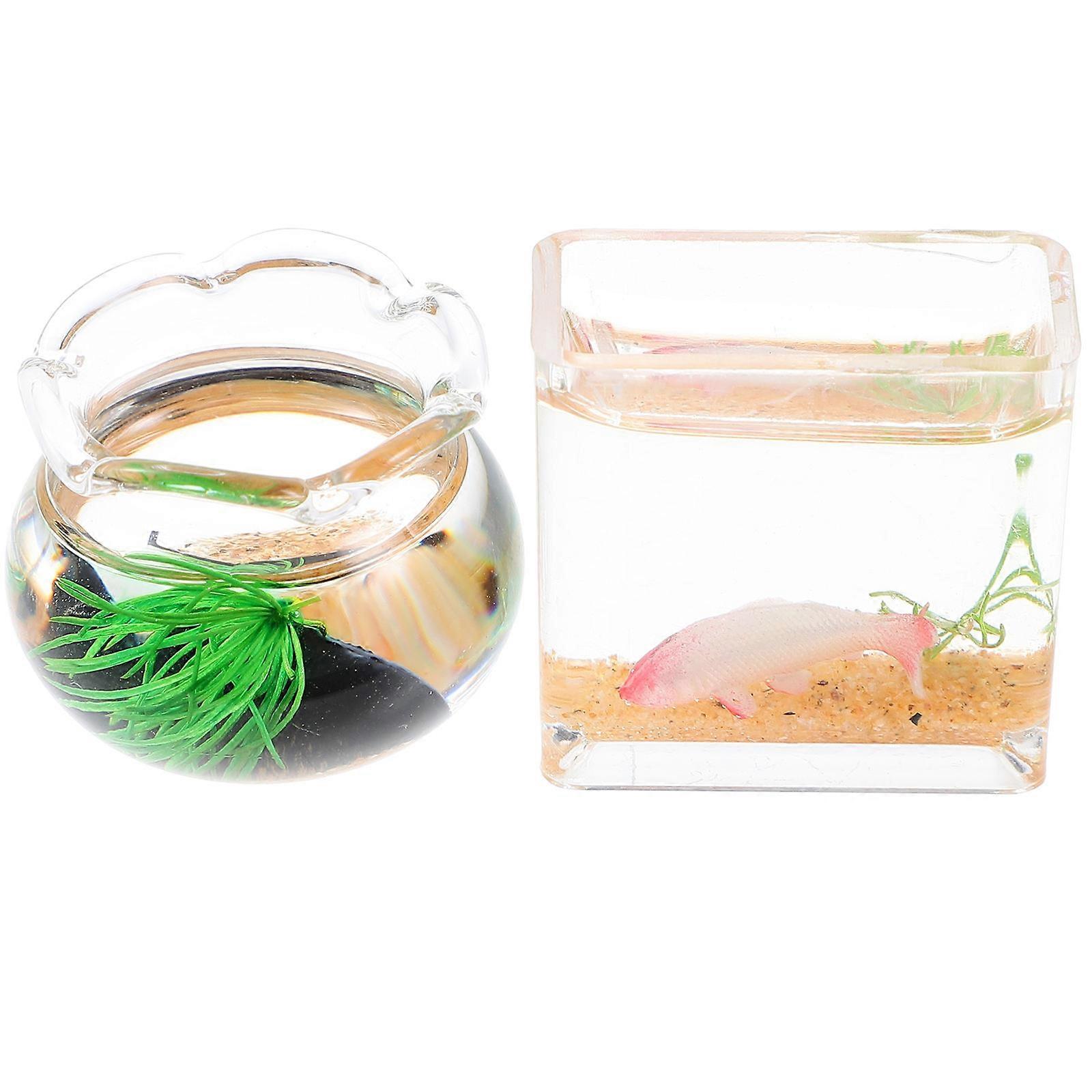 Minature Fish Tank Miniature Fish Bowl Mini House Accessory Assorted Color 2Pcs