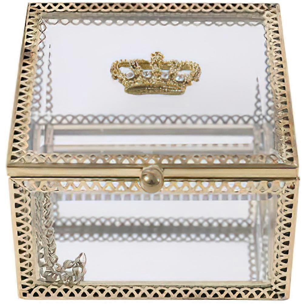 Trinket Storage Container Glass Box 3.54x3.54x2.36in Square Metal For Coffee Table 1Pack