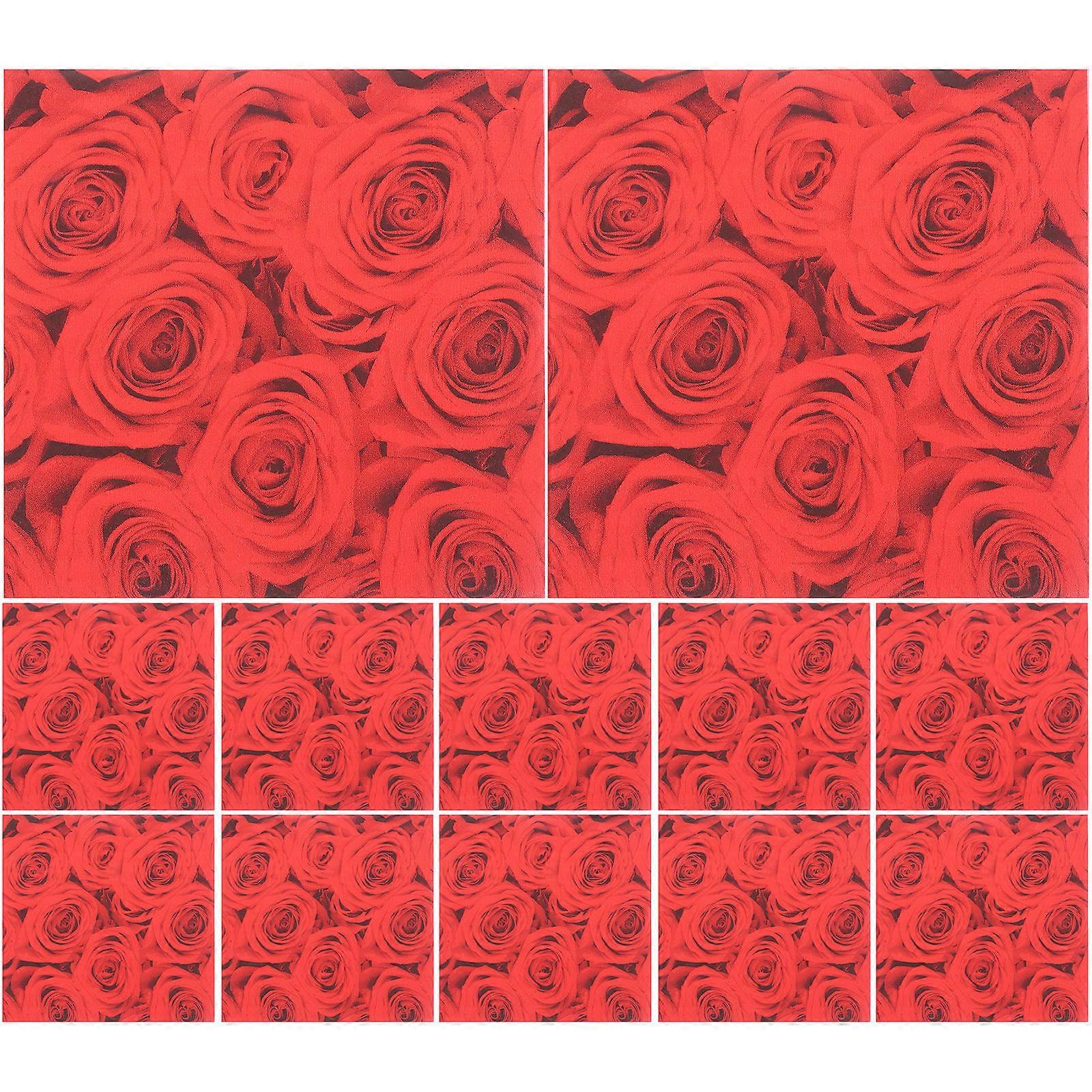Serviettes de table Impression Rose Rouge Saint Valentin 33x33cm 20Feuilles