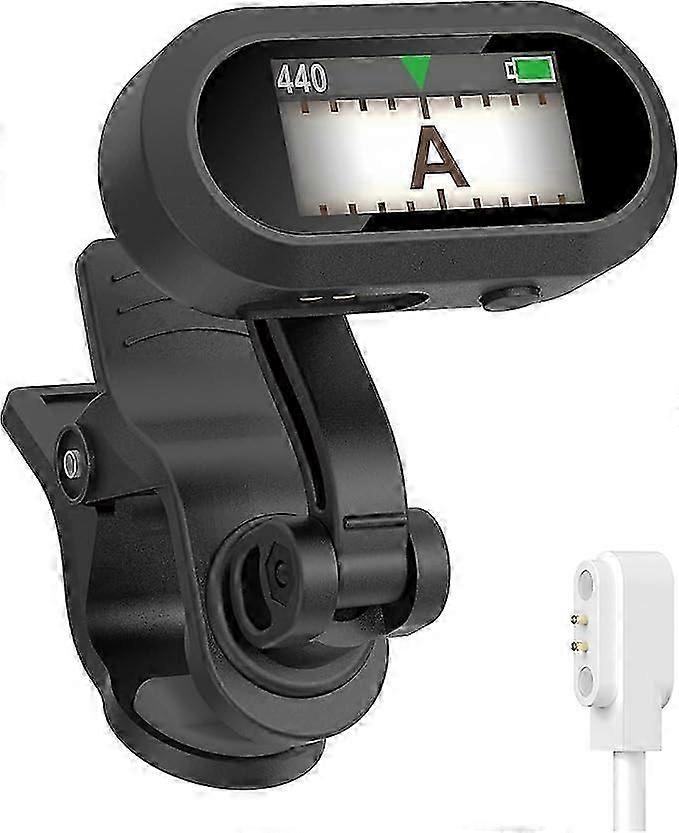 Clip-on tuner rechargeable TFT screen for guitar, bass, ukulele and wind instruments, headstock chromatic tuner calibrated 410-460Hz, easy to read in