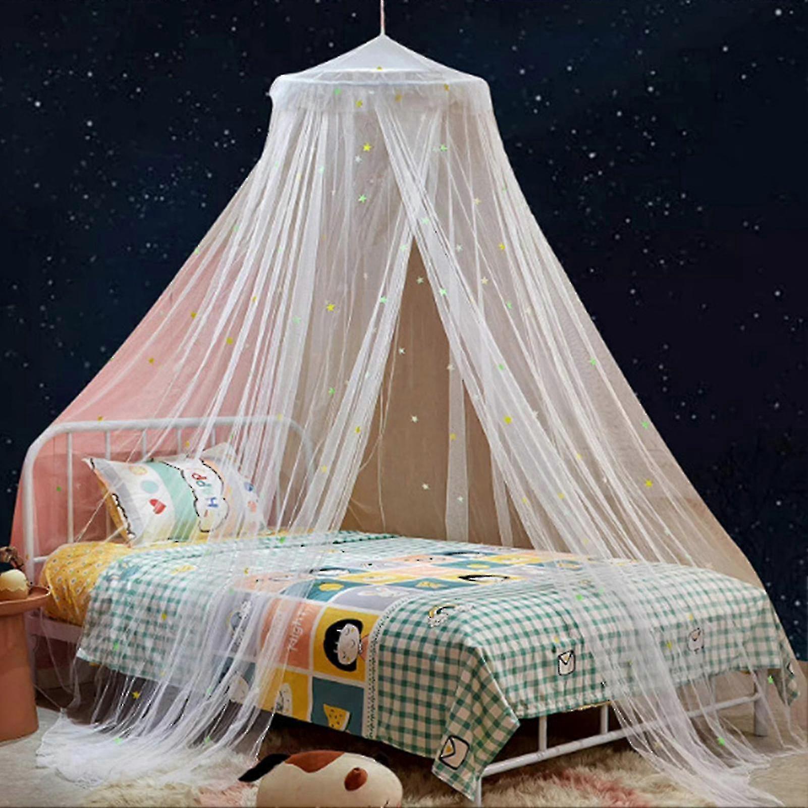 Glow in the Dark Princess Dome Bed Canopy - Polyester Stars - 1 Set White L