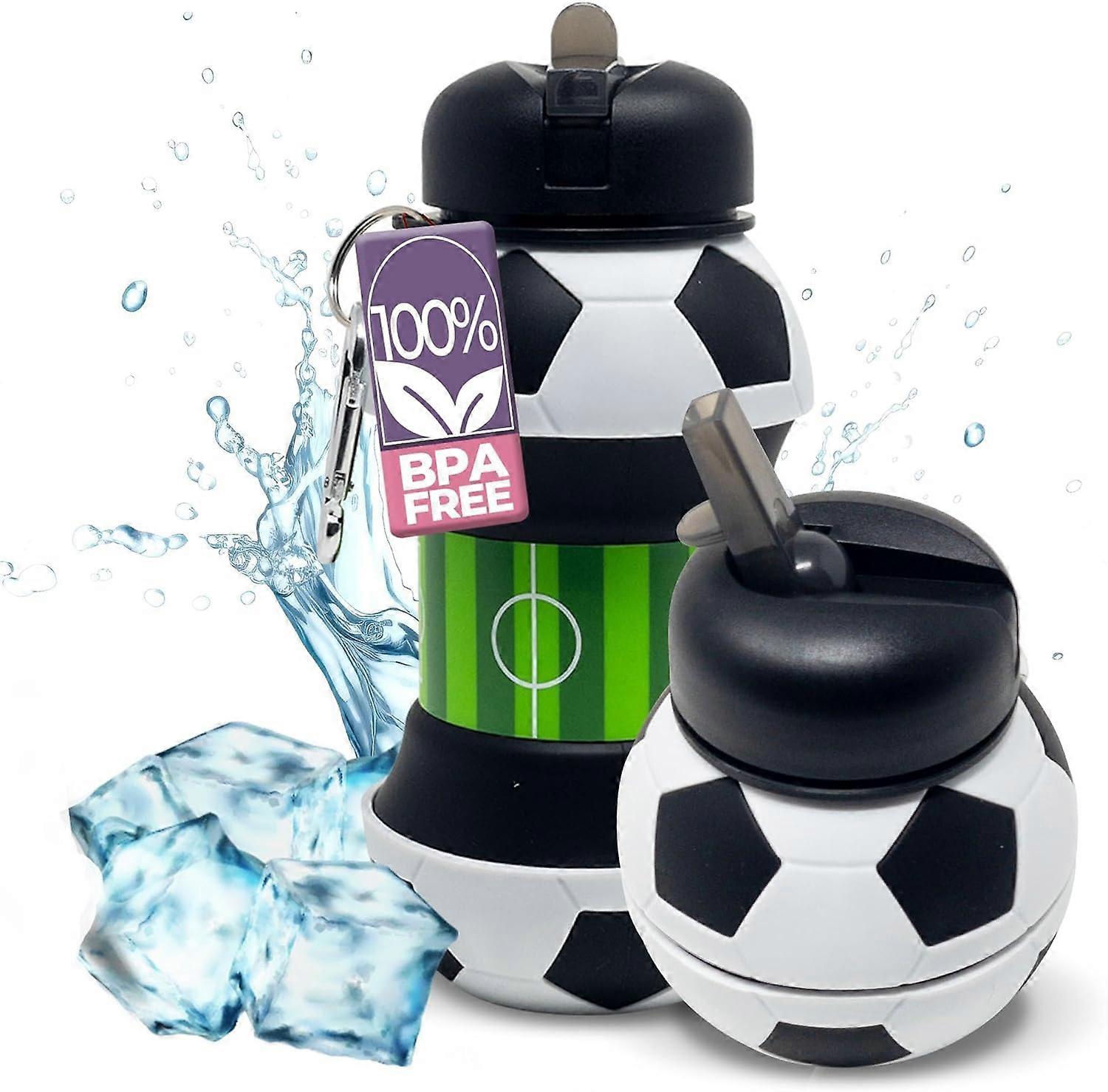 Kids Collapsible Water Bottle - Football Design BPA Free Silicone | Leakproof for Sports, School, Outdoor (12oz)